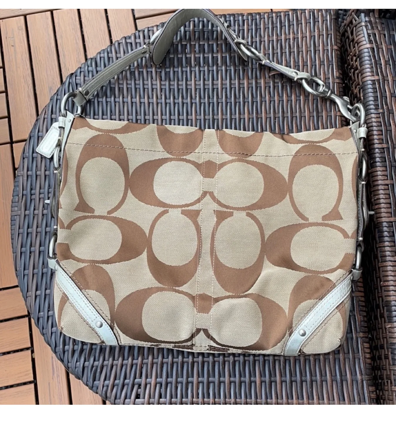 Coach Signature C Brown Beige Shoulder Bag image indicator(2)