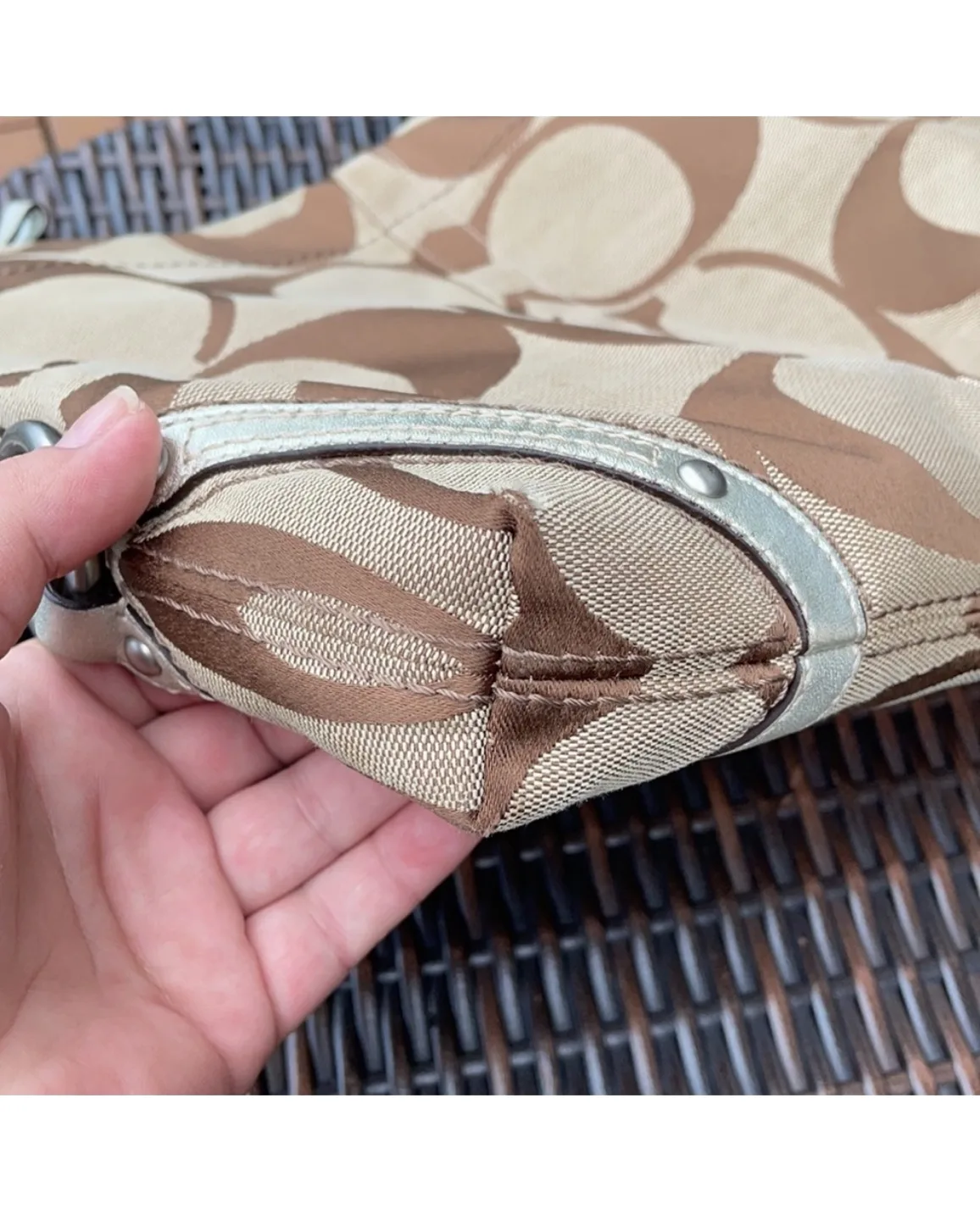 Coach Signature C Brown Beige Shoulder Bag image indicator(8)