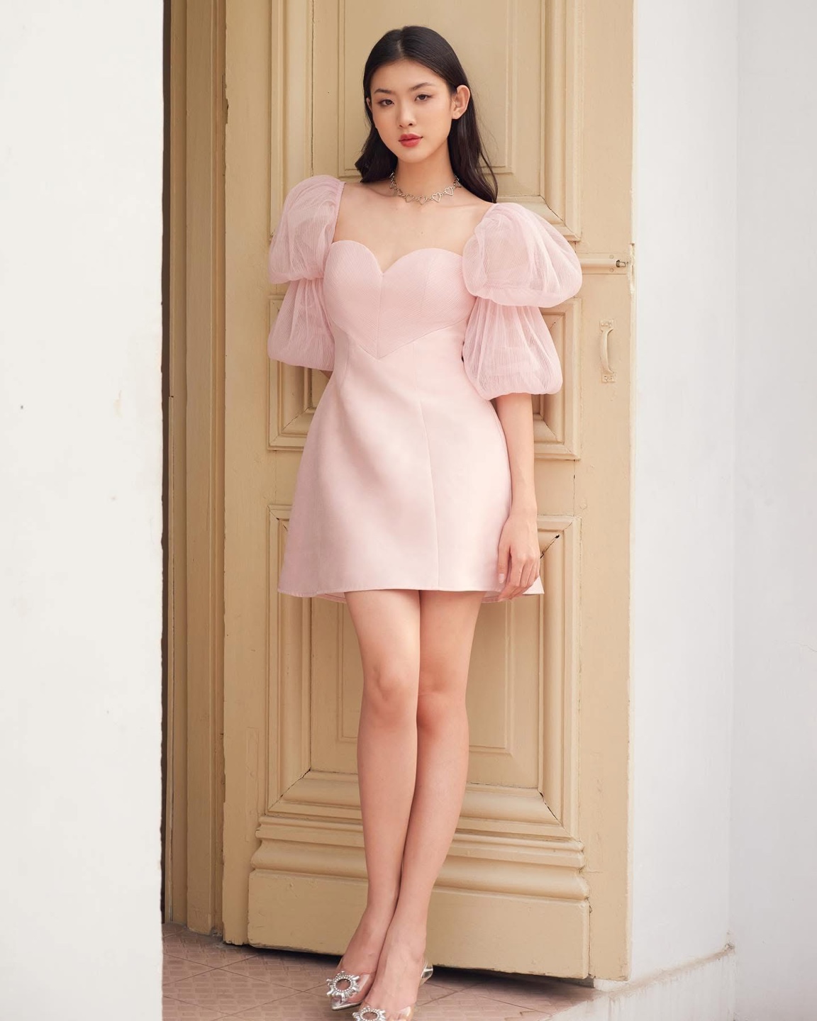 Pink Puff Sleeve Mini Dress