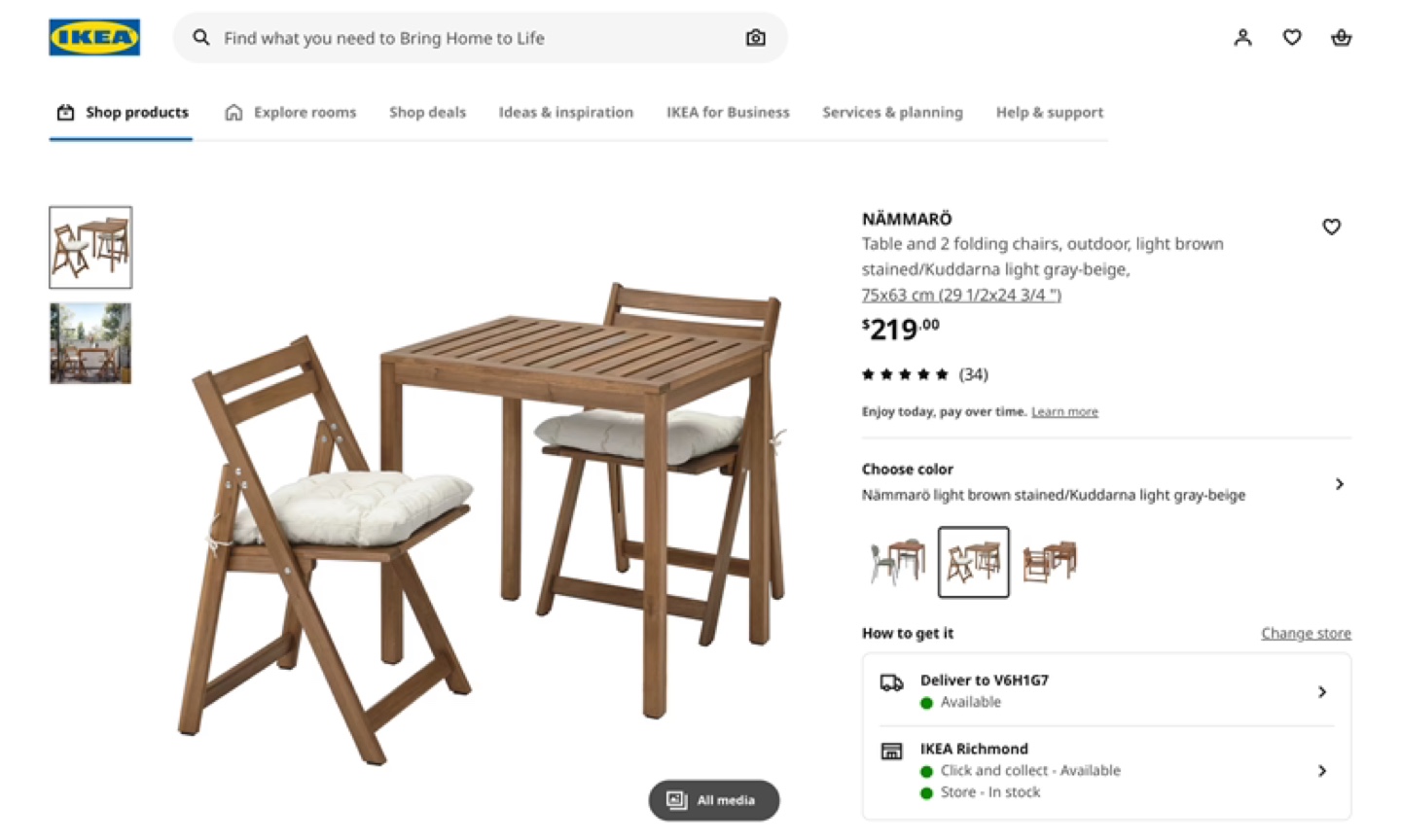 IKEA NAMMARÖ Outdoor Folding Table and 2 Chairs with Cushions - photo 2