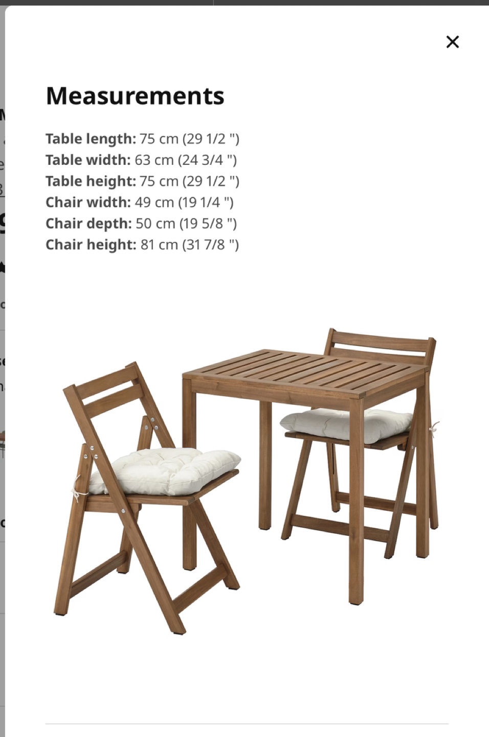 IKEA NAMMARÖ Outdoor Folding Table and 2 Chairs with Cushions - photo 3