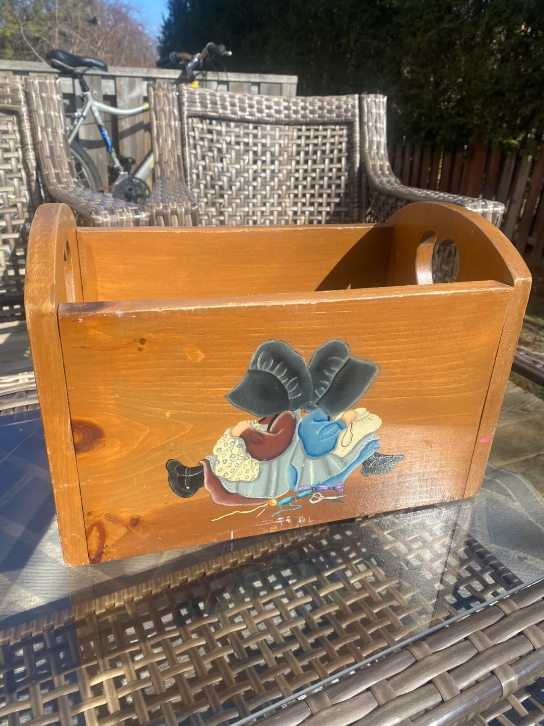 Vintage Wooden Storage Box with Hand-Painted Amish Children image indicator(3)