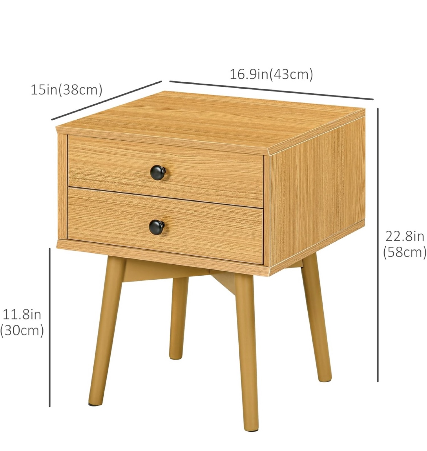 2 Mid-Century Modern Nightstand with Two Drawers - photo 3