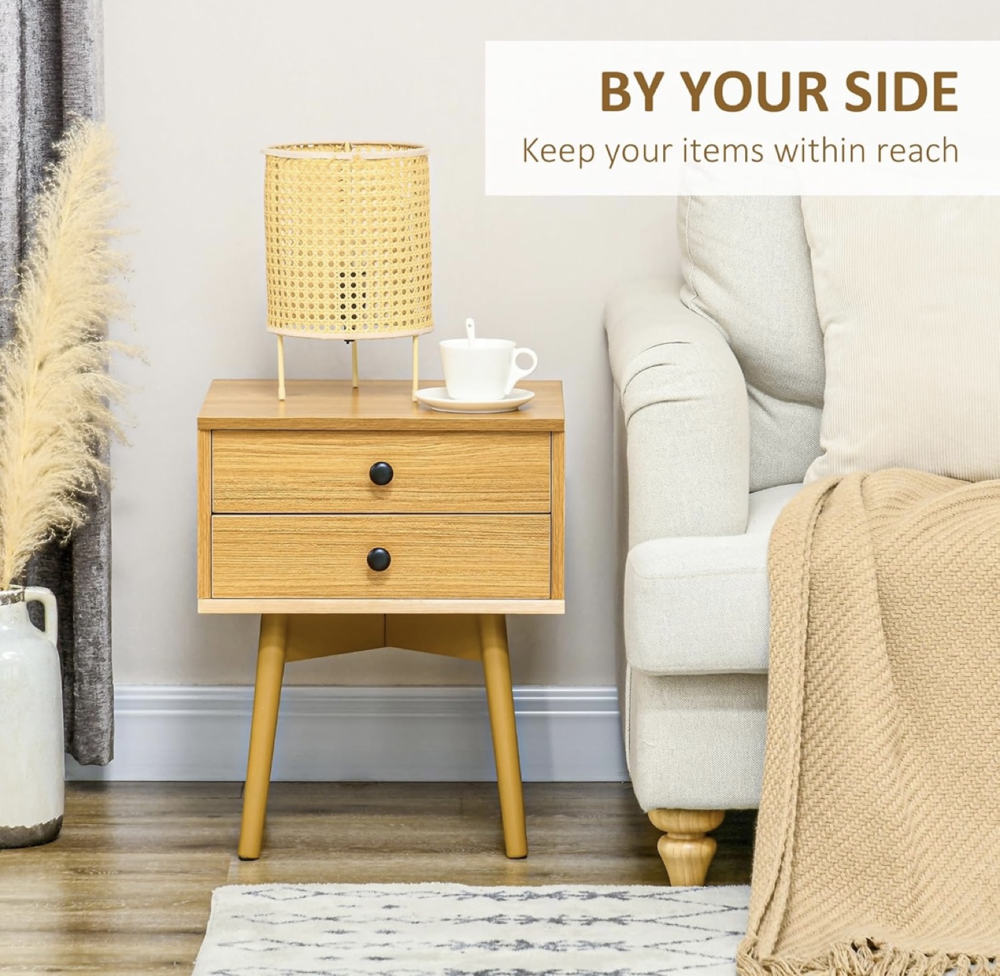 2 Mid-Century Modern Nightstand with Two Drawers - photo 4