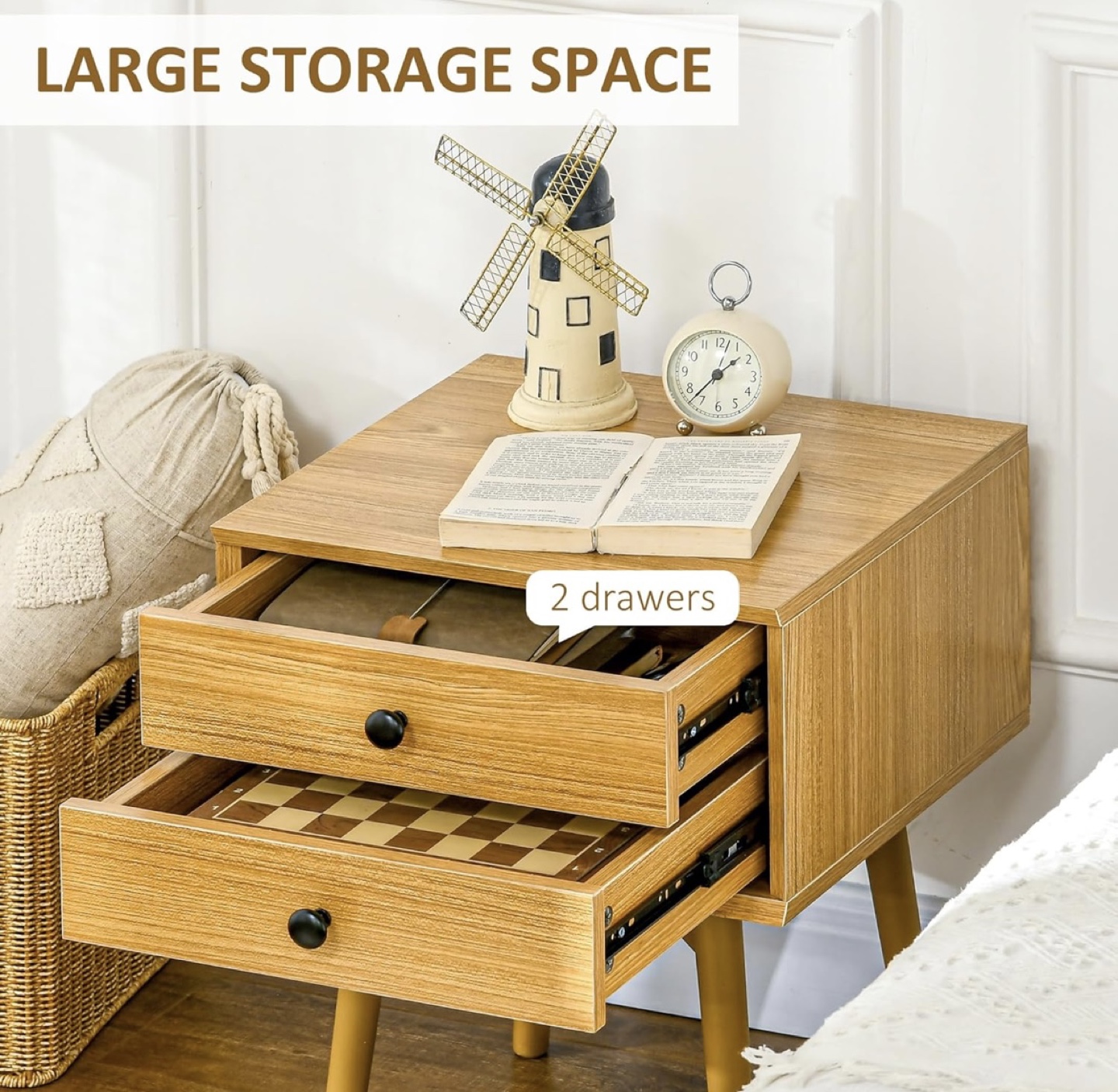 2 Mid-Century Modern Nightstand with Two Drawers - photo 5