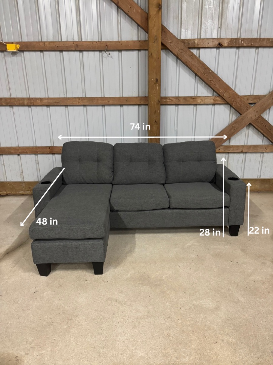 Grey Sectional Sofa with Cup Holders - photo 5