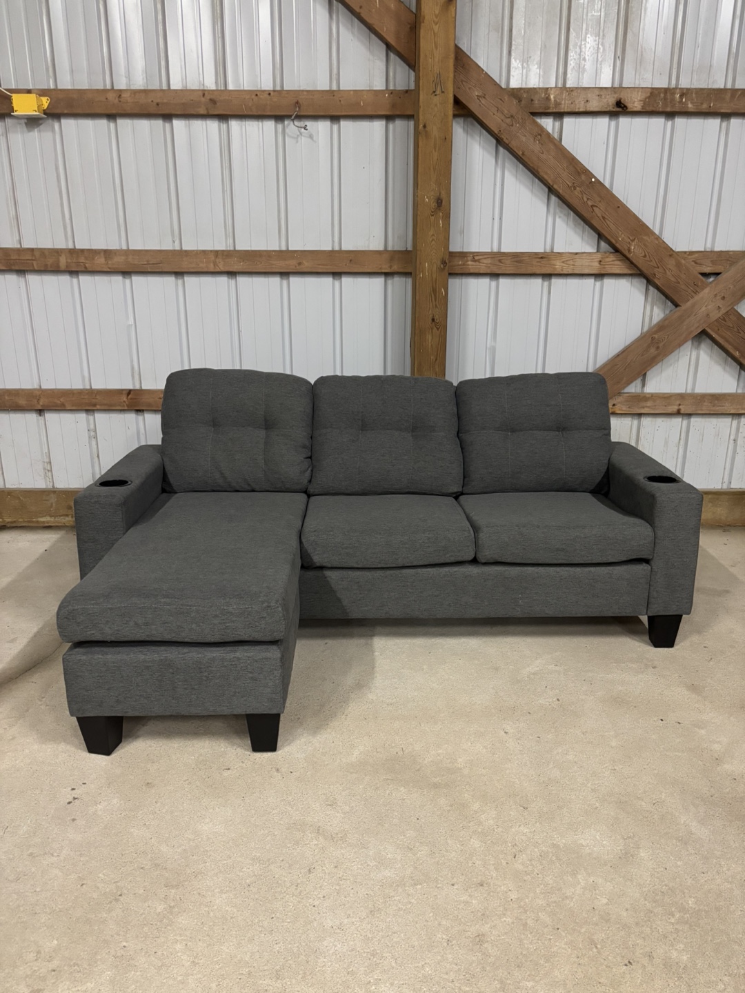 Grey Sectional Sofa with Cup Holders