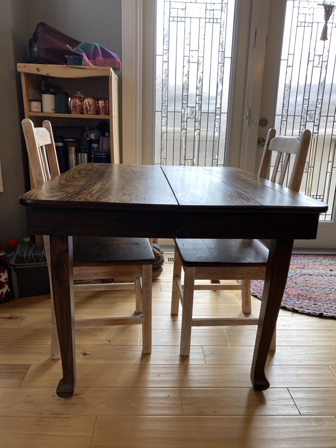 Rustic Farmhouse Wood Drop Leaf Table with Two Chairs