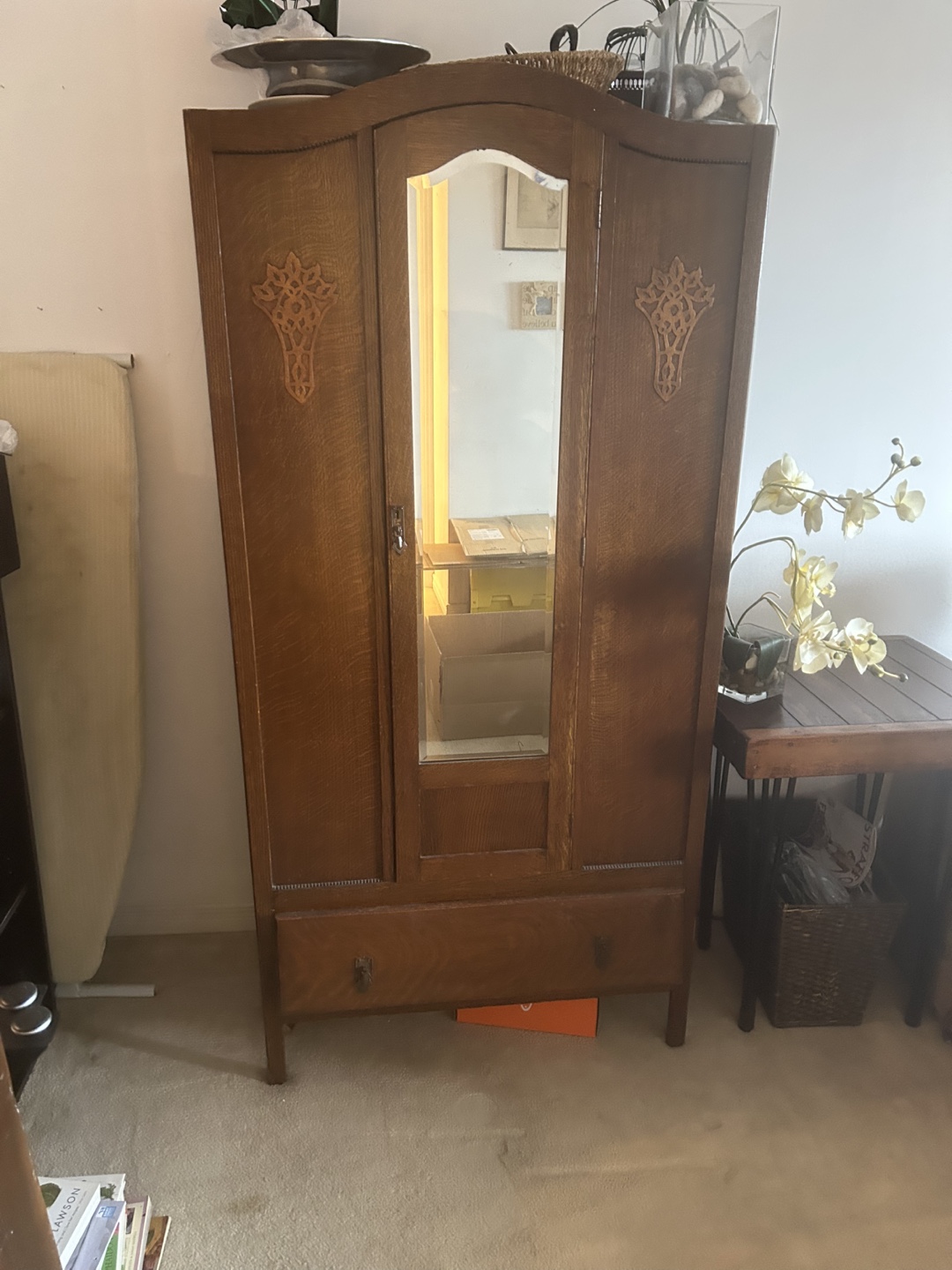 Antique Wooden Armoire with Mirror