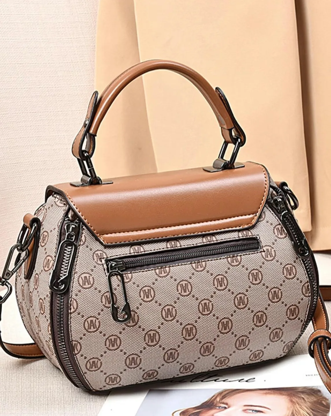Brown and Beige Designer Handbag image indicator(2)