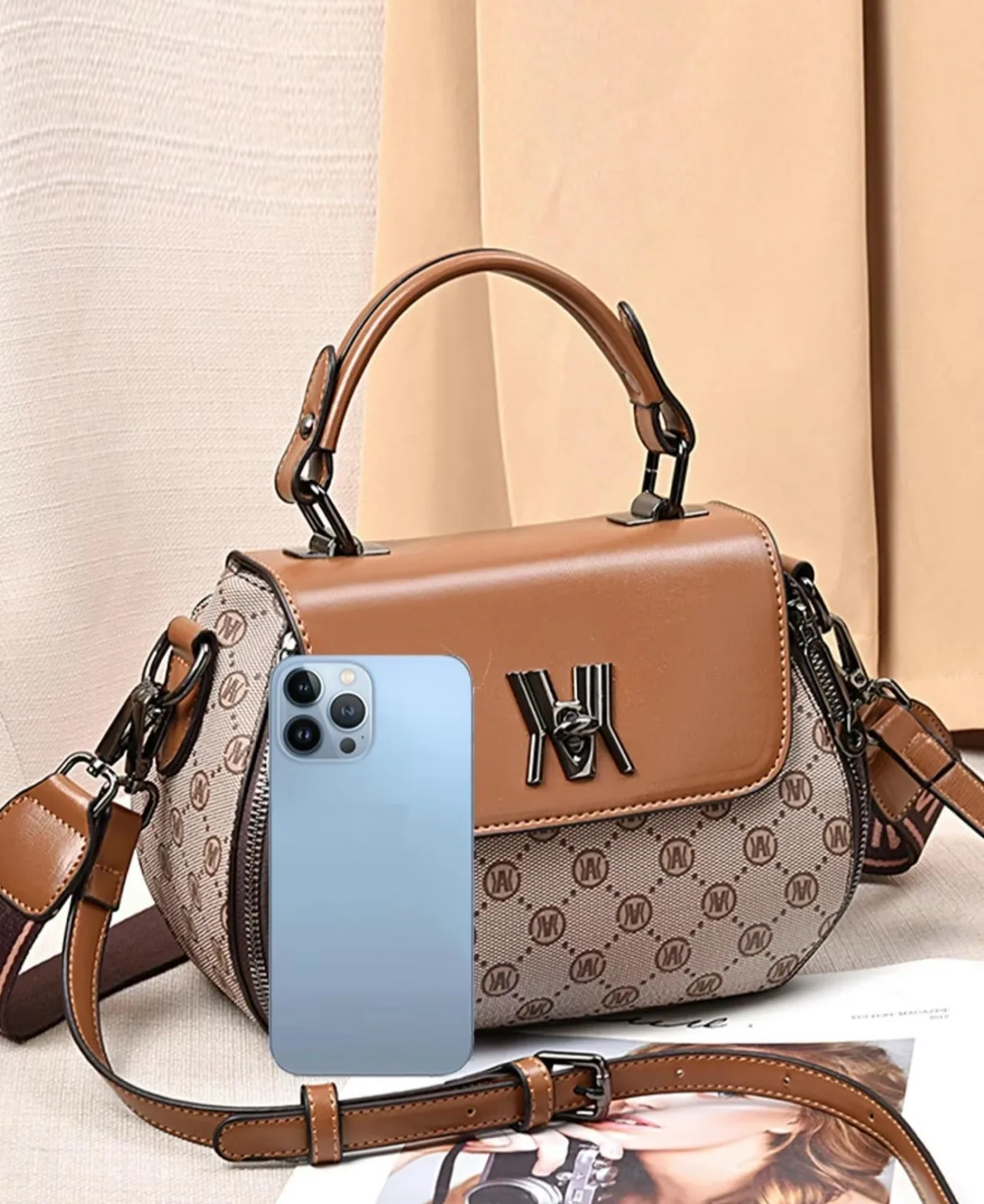 Brown and Beige Designer Handbag image indicator(3)