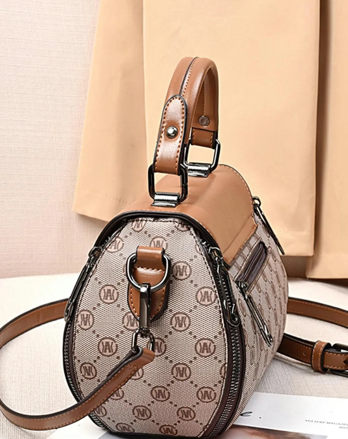 Brown and Beige Designer Handbag image indicator(4)