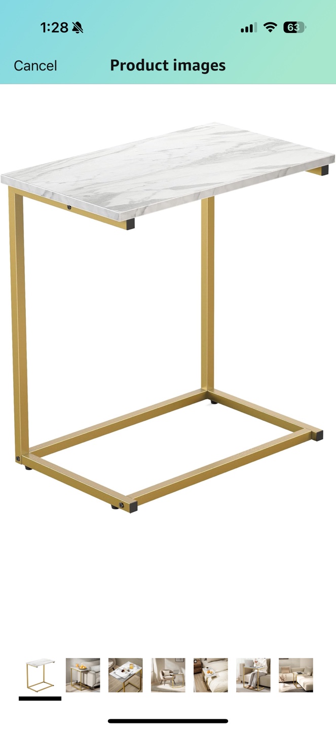 Gold Metal Frame Side Table with Marble Top - photo 2