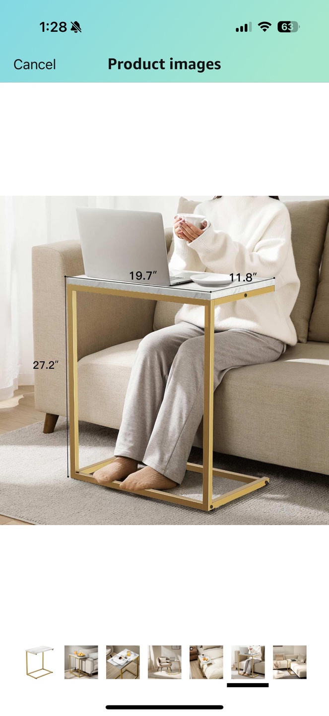 Gold Metal Frame Side Table with Marble Top