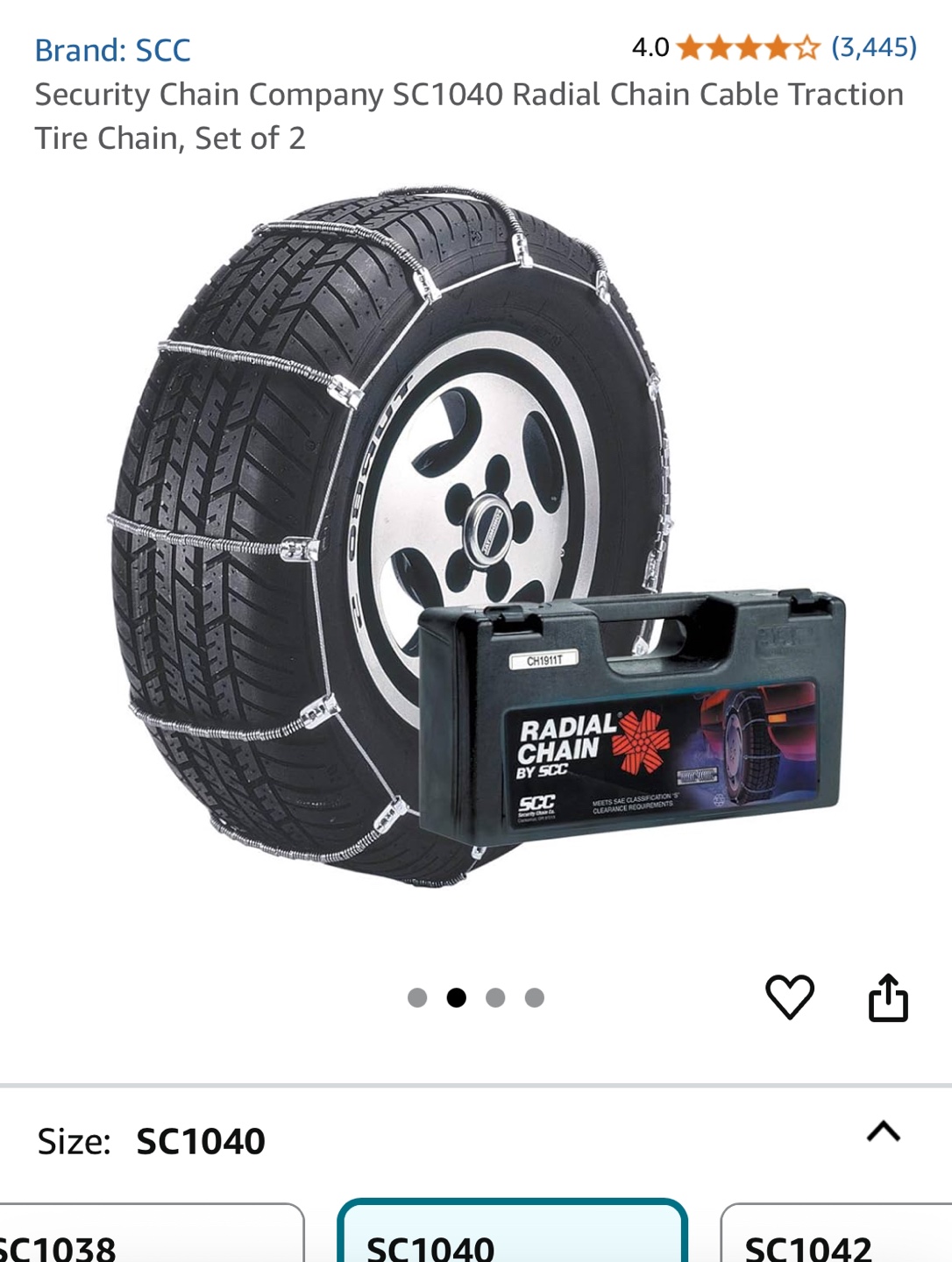 SCC SC1040 Radial Chain Cable Traction Tire Chains - Set of 2
