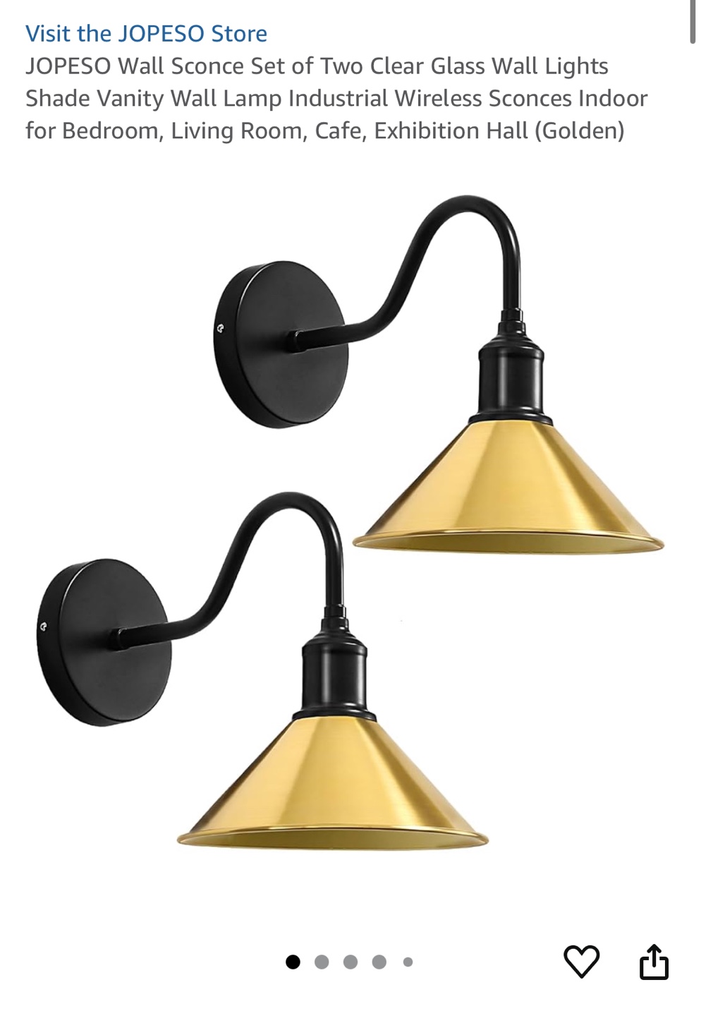 New Pair of Gold and Black Industrial Wall Sconces