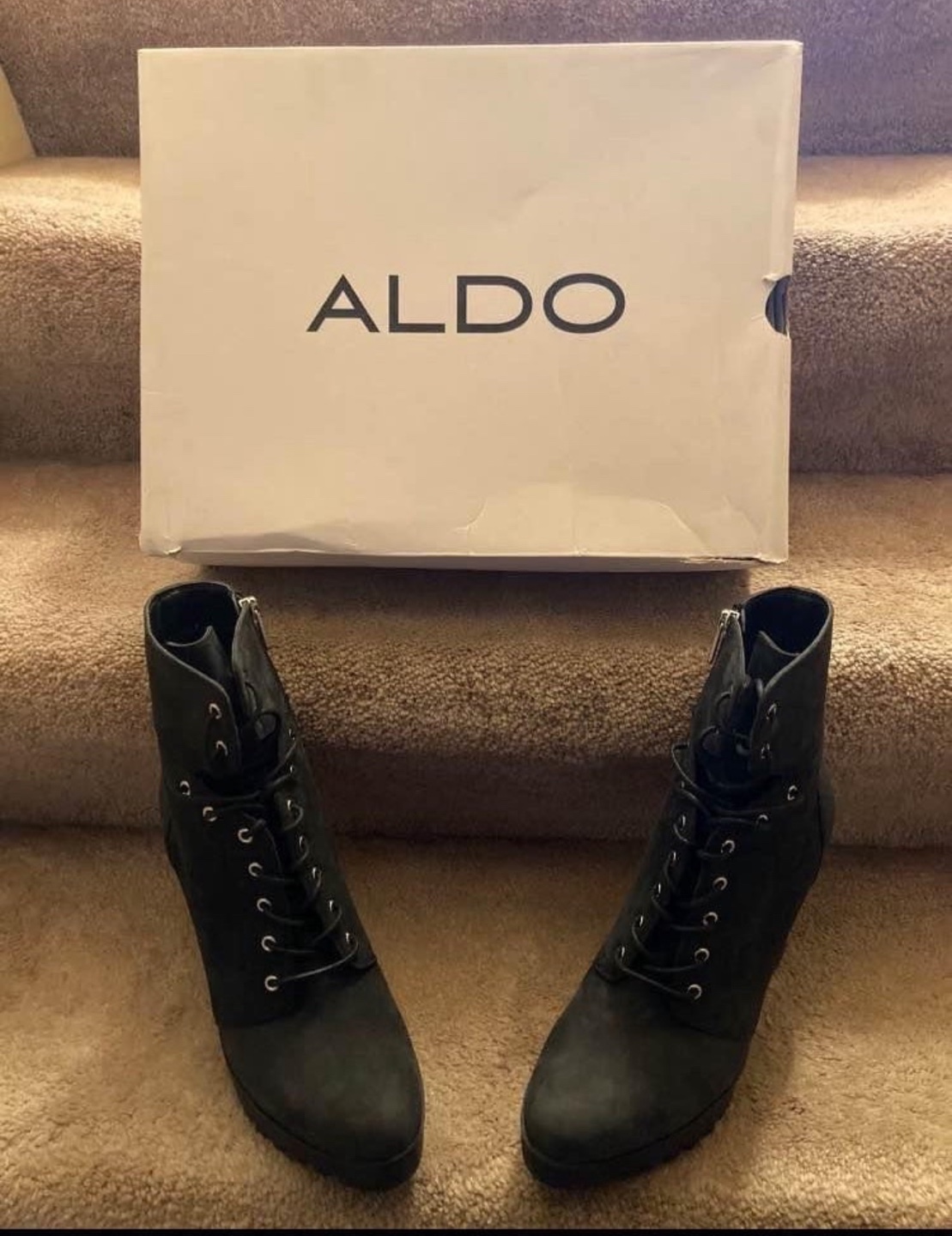 Aldo Black Lace-Up Platform Boots
