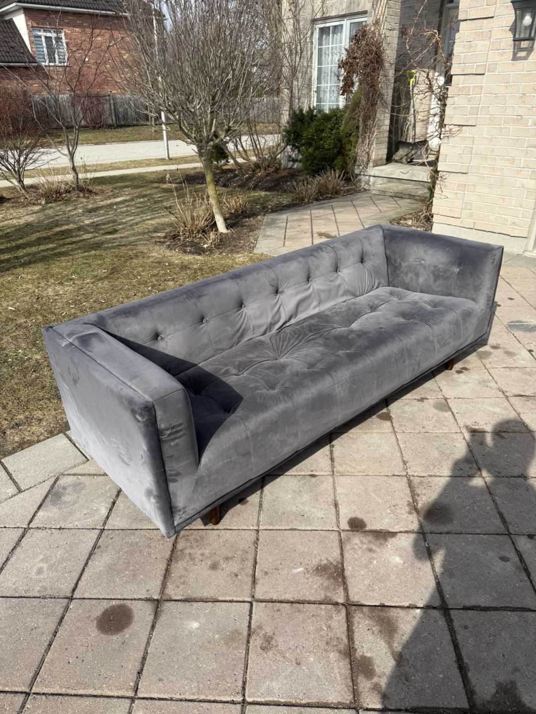 Modern Grey Velvet Sofa - photo 2
