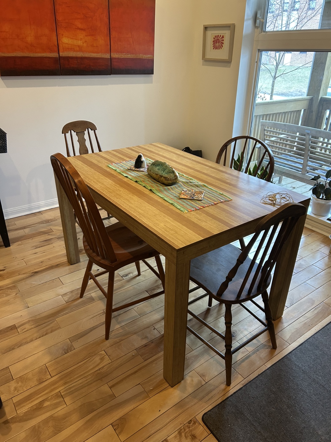 Wooden Dining Table and Three Chairs Set