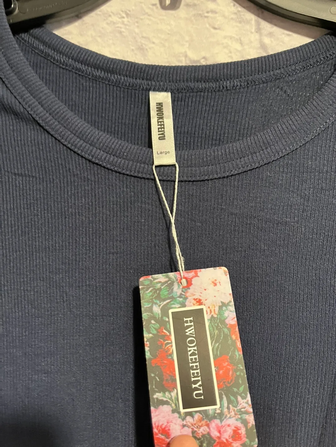 New Women's Navy Blue Ribbed Long Sleeve Top - Size Large image indicator(3)