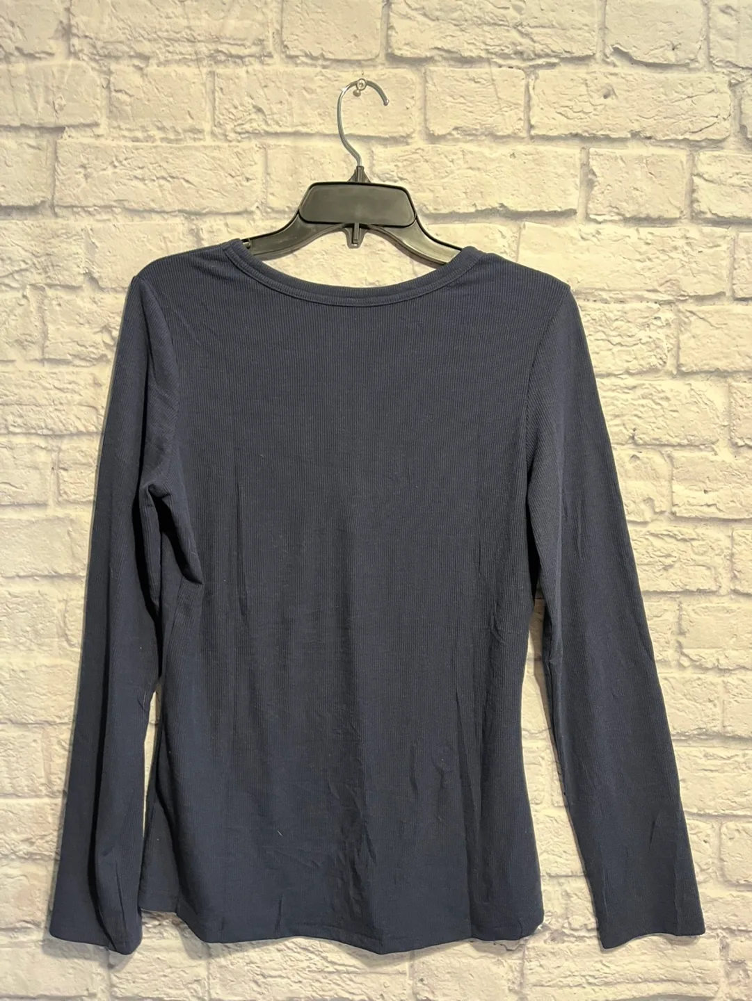 New Women's Navy Blue Ribbed Long Sleeve Top - Size Large image indicator(5)
