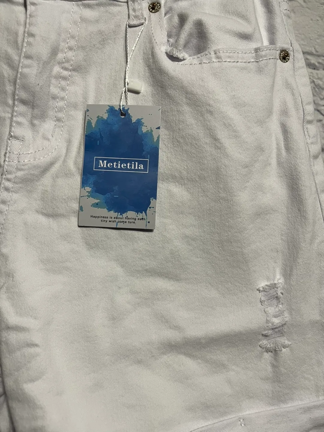 New White Distressed Denim Shorts - Size L image indicator(2)