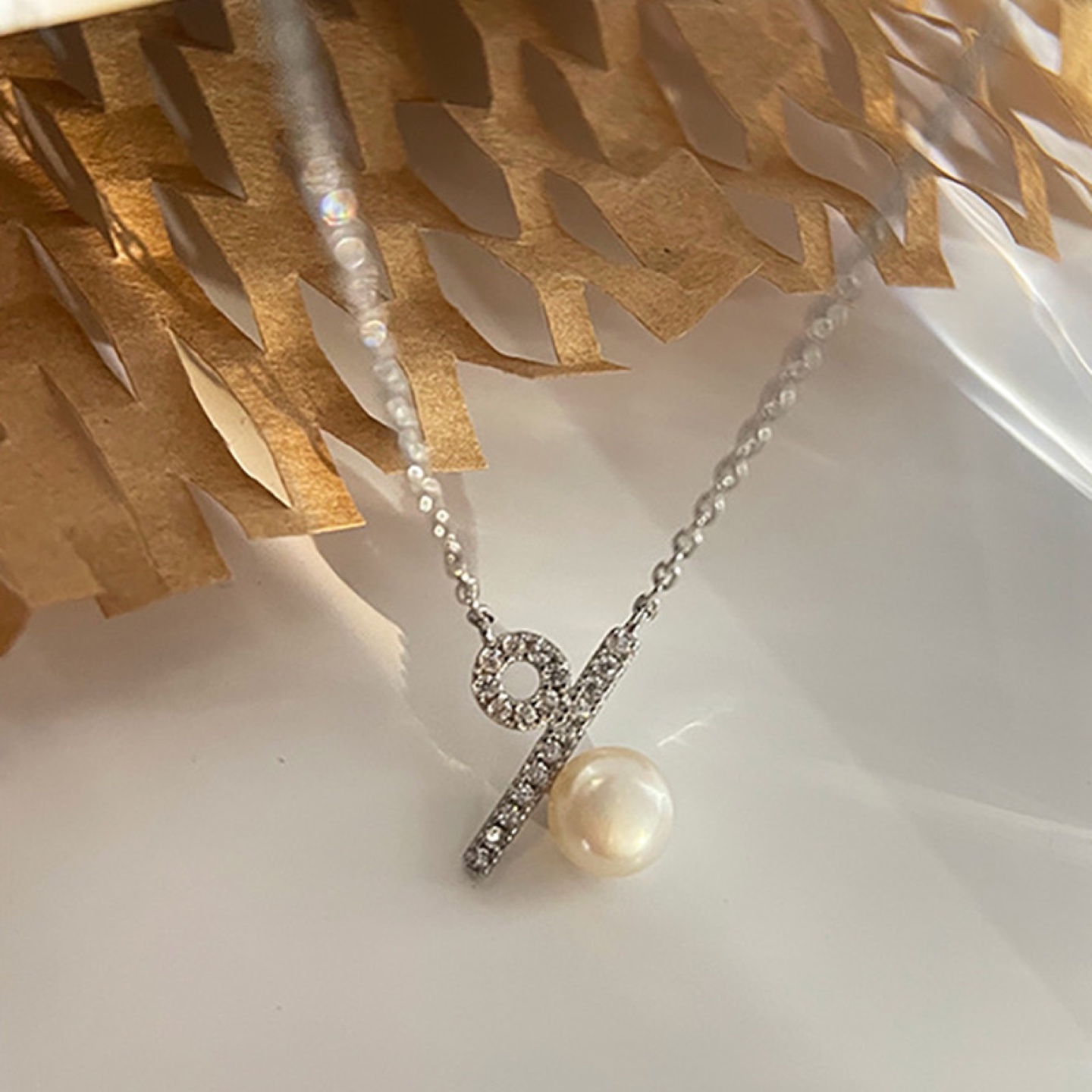 Delicate Pearl and CZ Bar Necklace