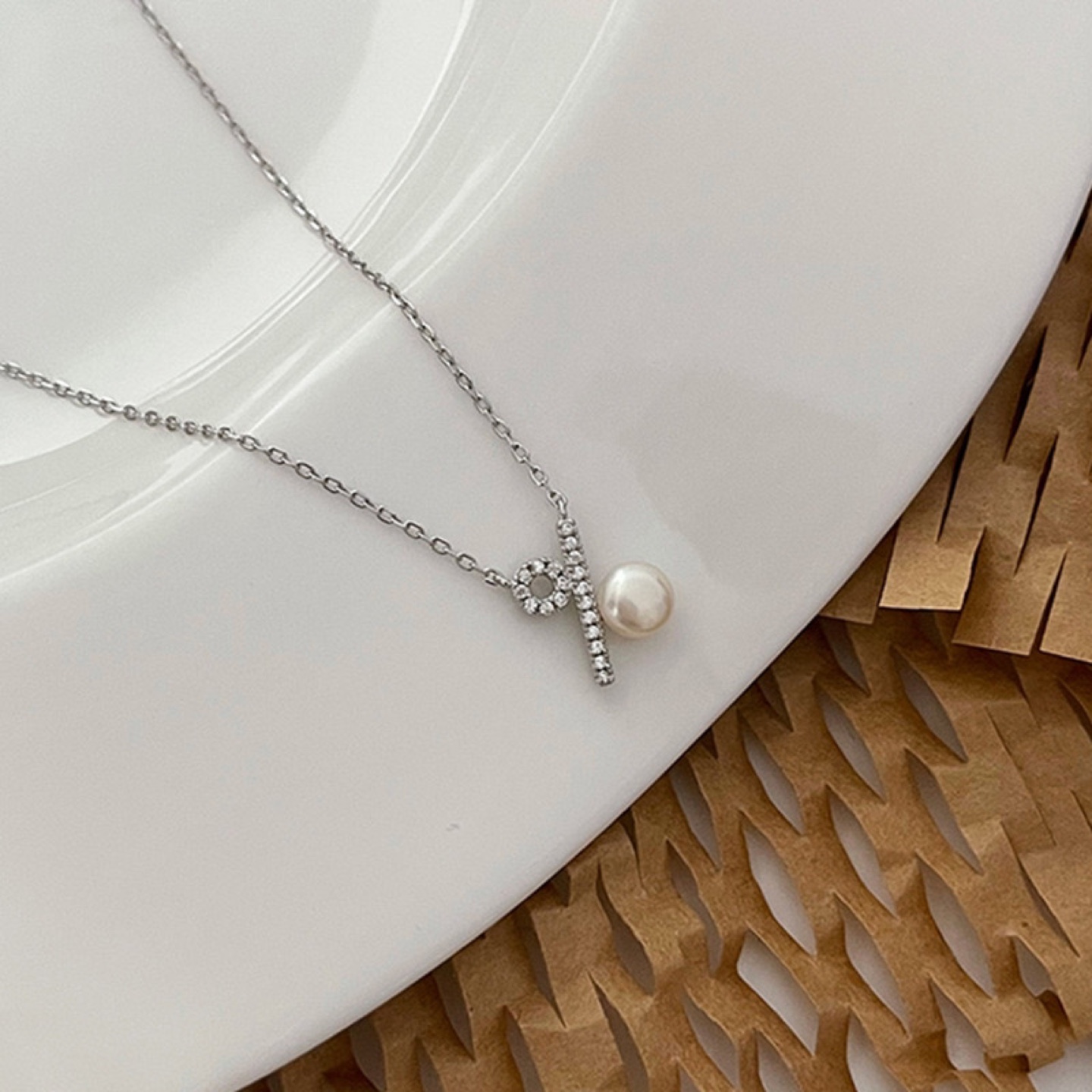 Delicate Pearl and CZ Bar Necklace - photo 2