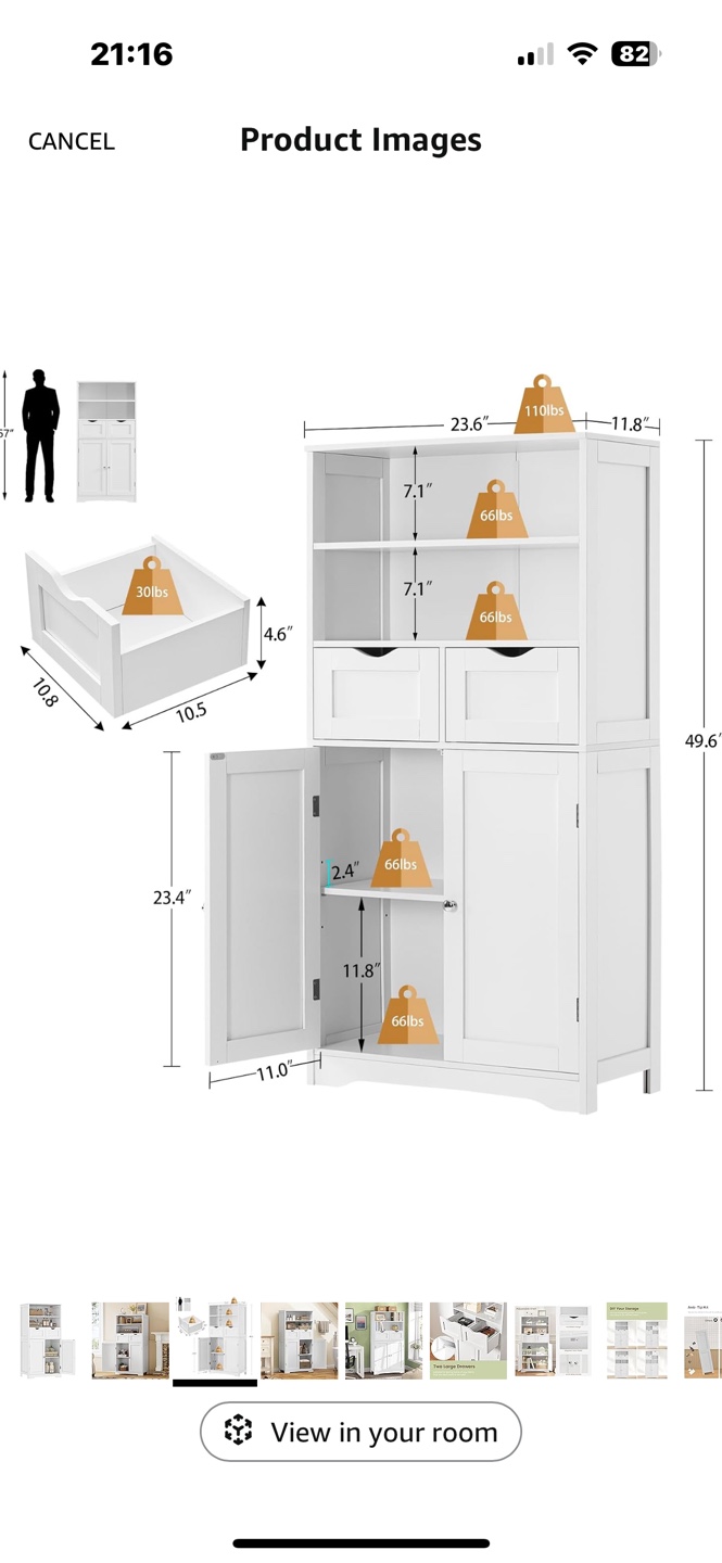 White Wooden Bathroom Storage Cabinet