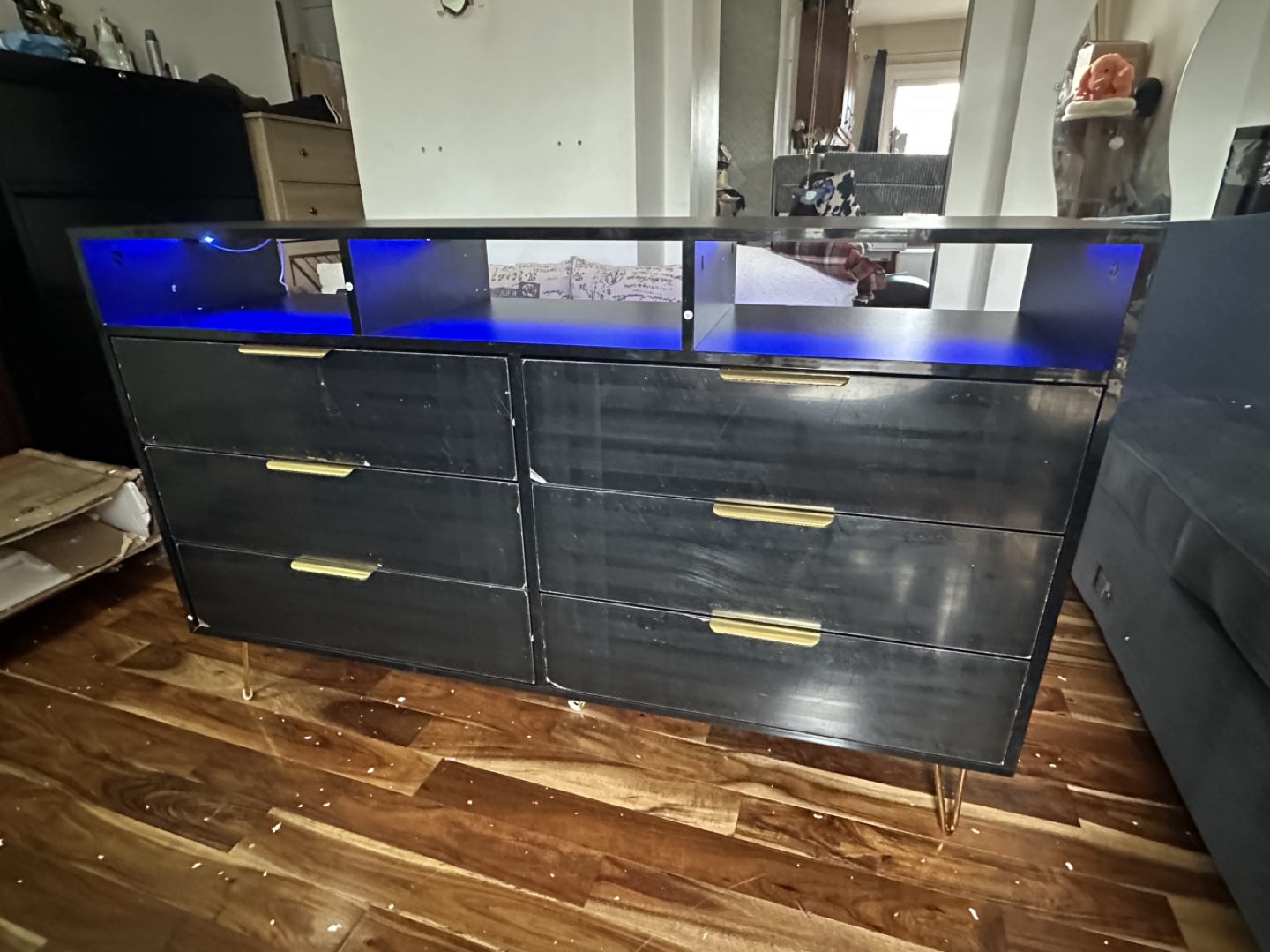 Black Six-Drawer Dresser with LED Lighting