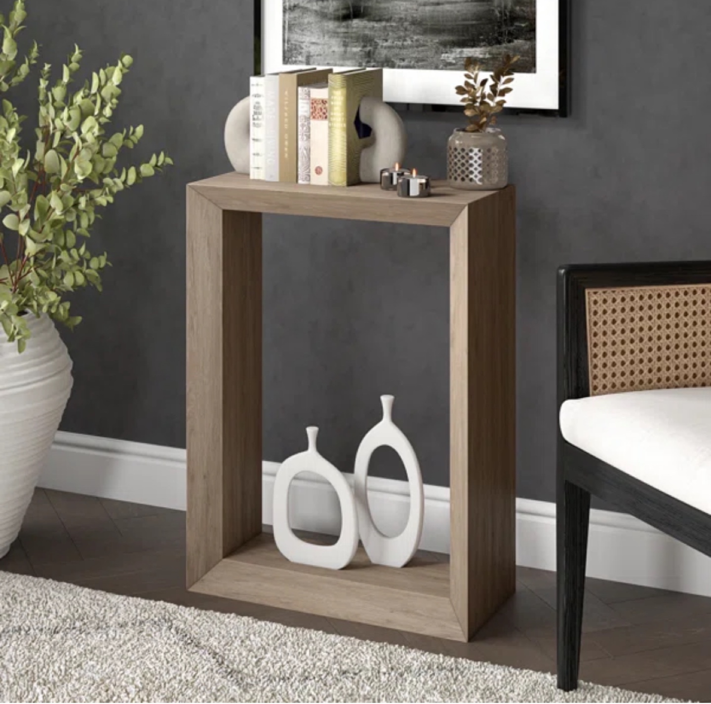 Modern Console Table/Shelf - Dark Wood Frame - photo 2