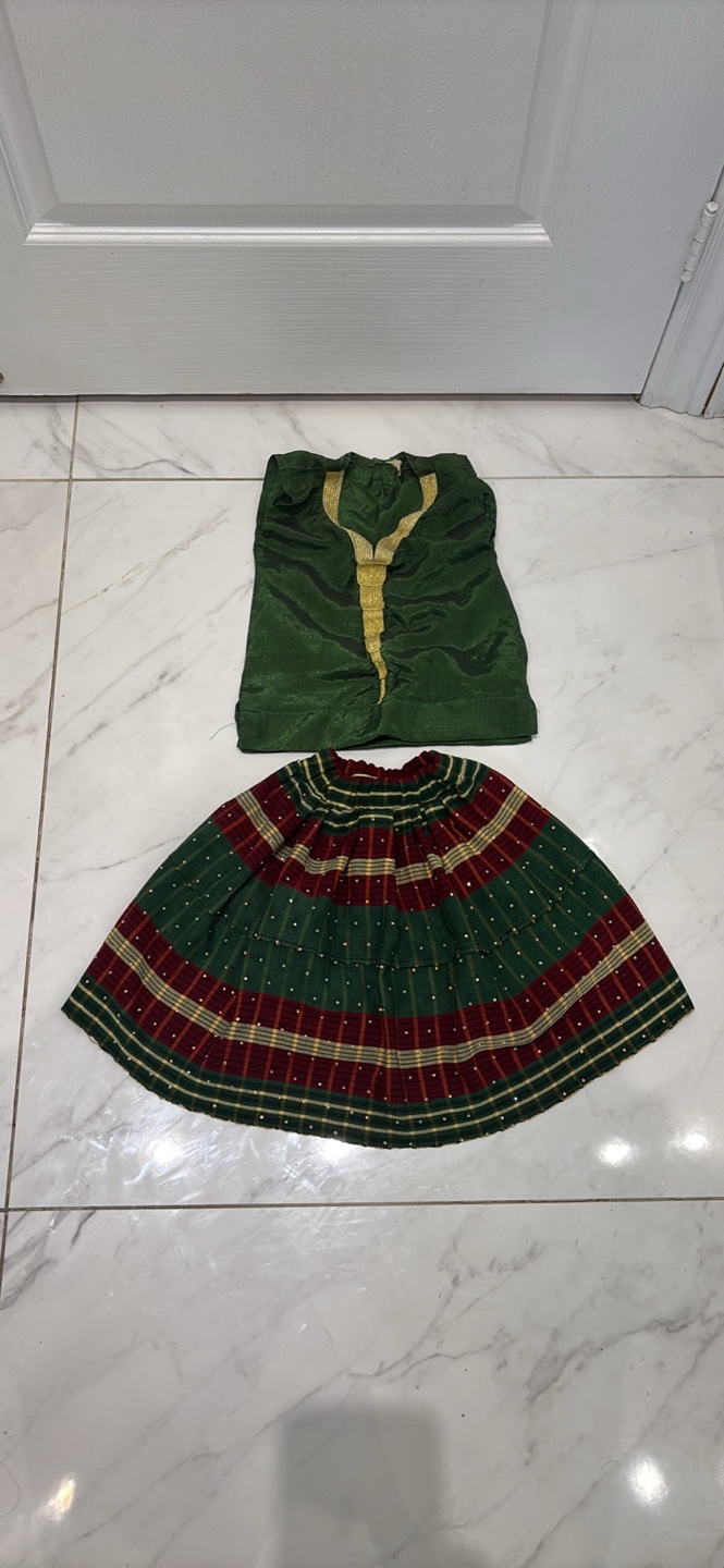 Handmade 6-12 months Green lengha