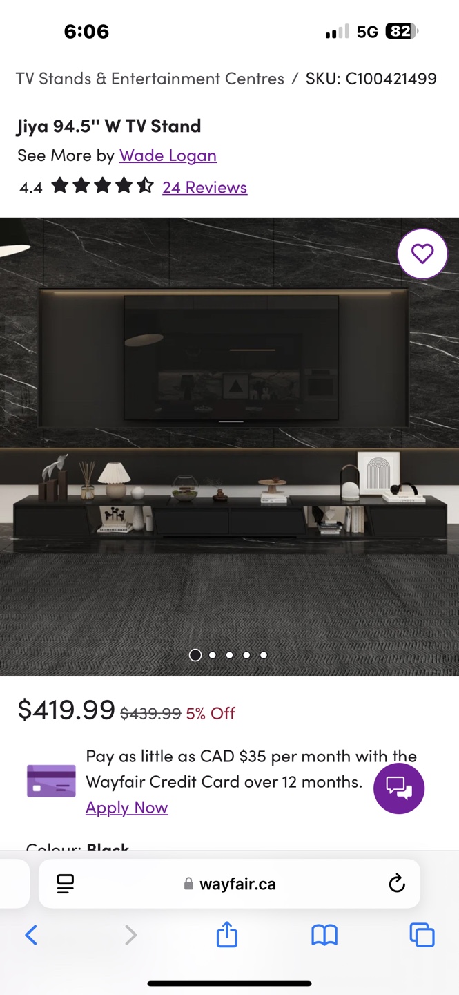 Wade Logan Jiya 94.5" W TV Stand - Black