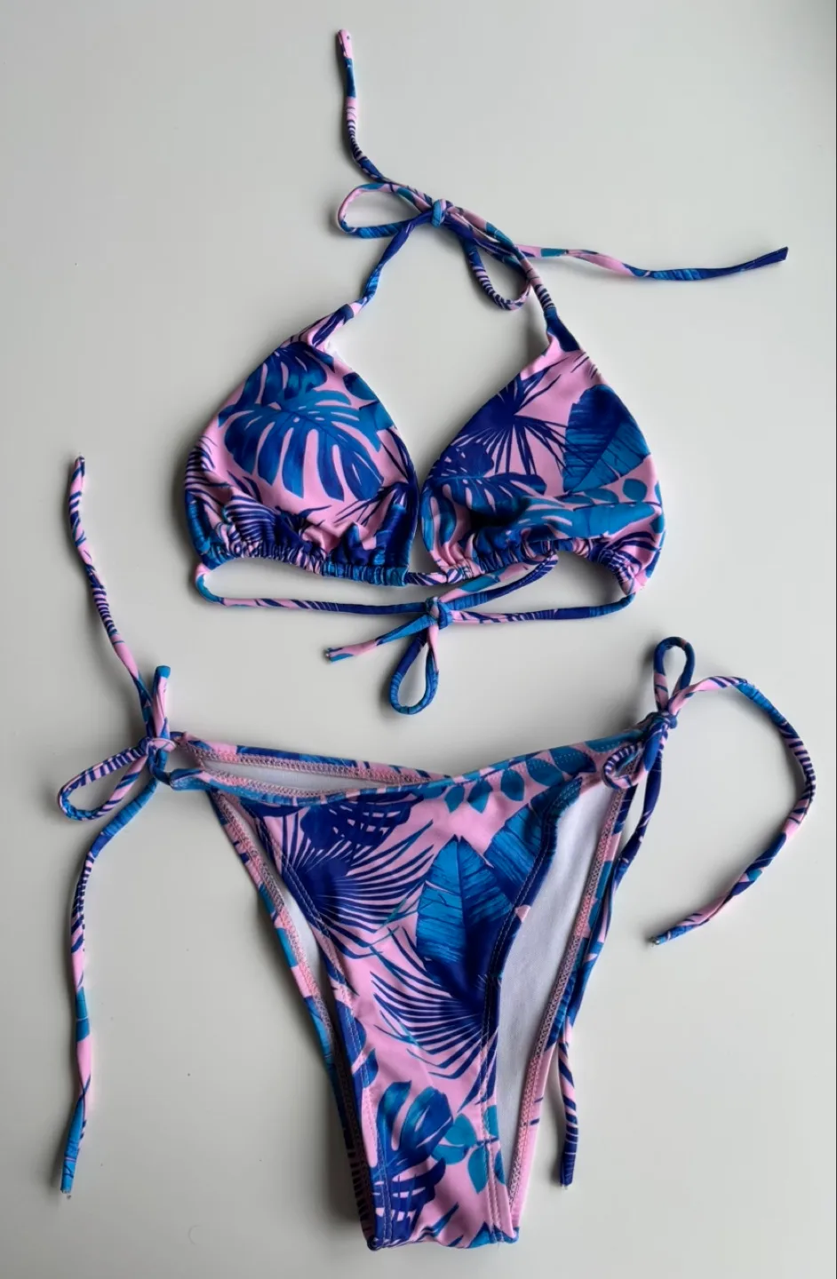 Pink and Blue Tropical Print Bikini Set image indicator(2)