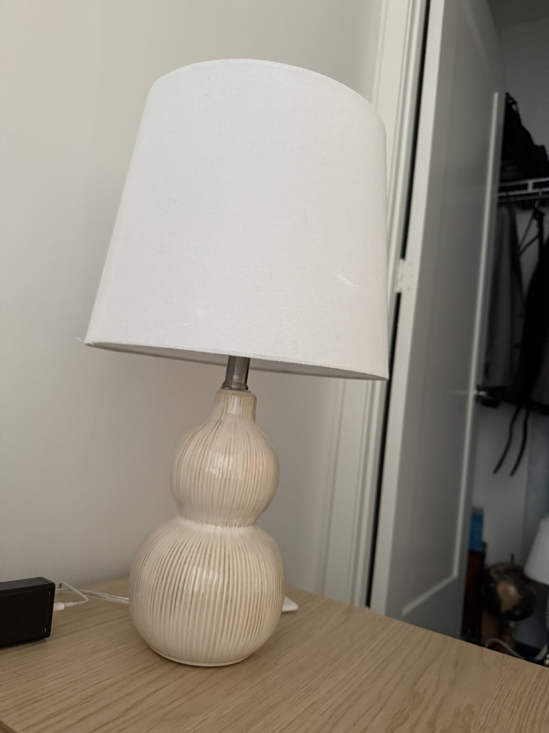 Cream ceramic table lamp with white shade