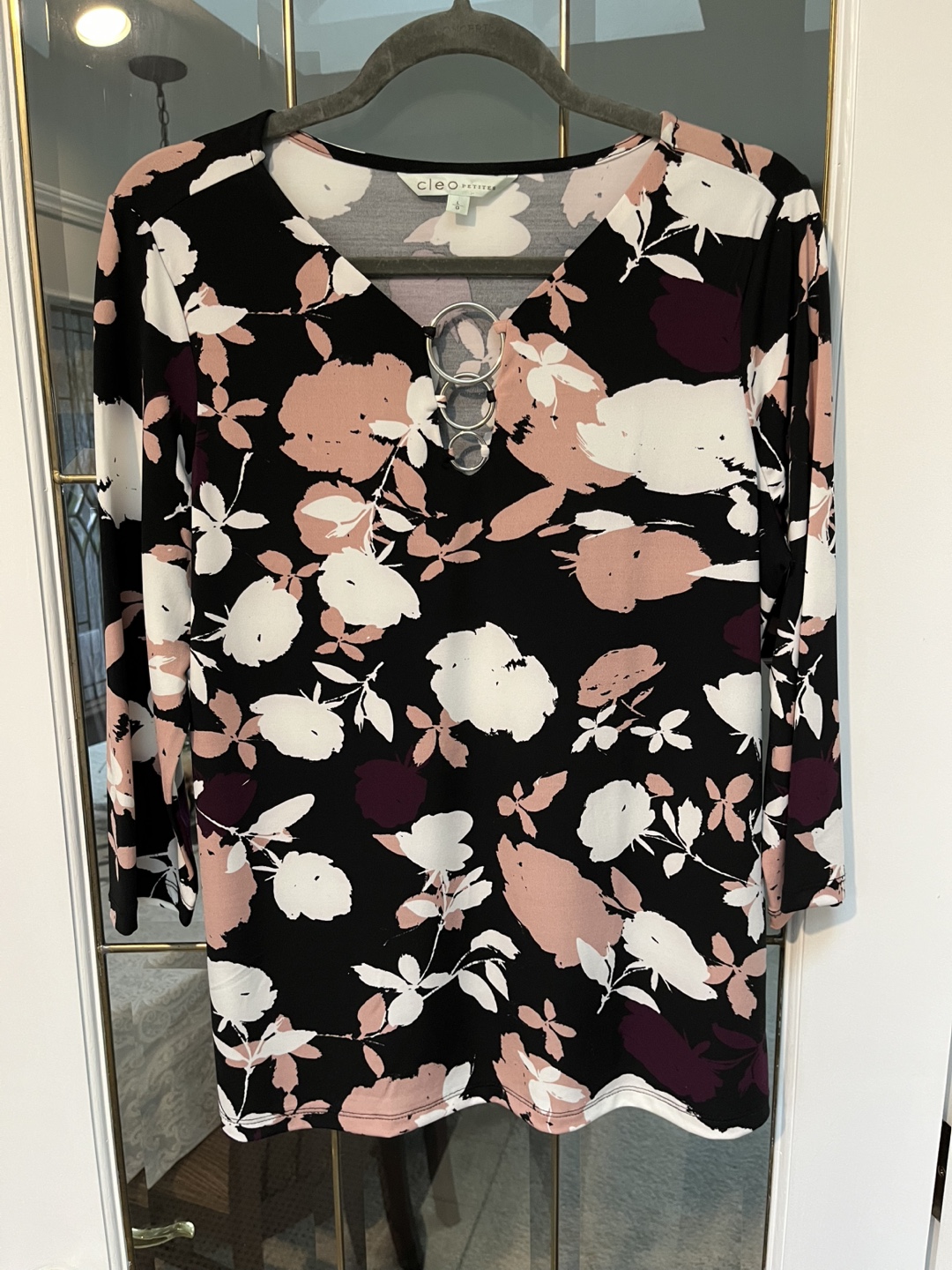 Cleo Petite Women's Size L Floral 3/4 Sleeve Top