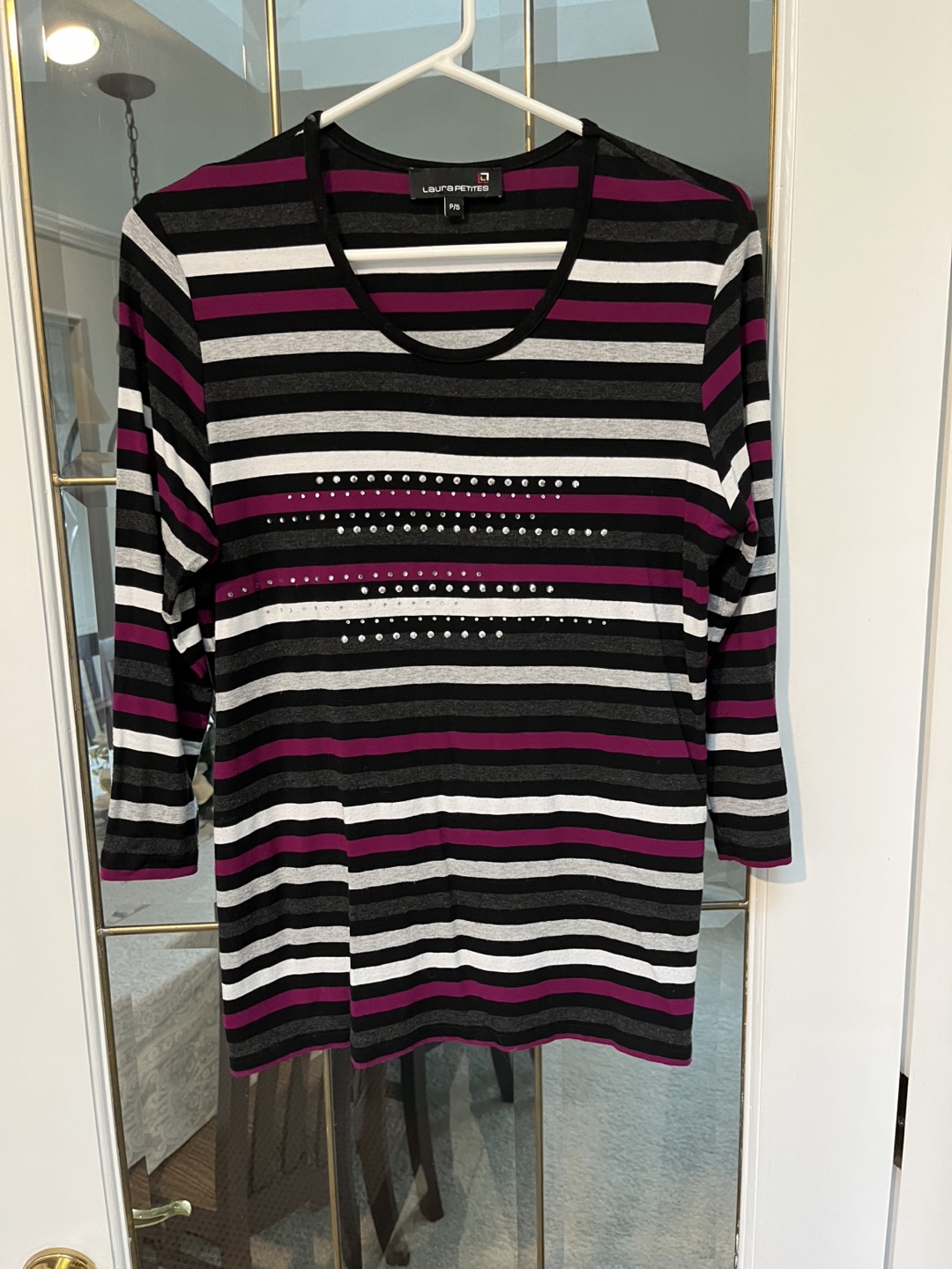 Laura Petites Women's Striped 3/4 Sleeve Top P/S