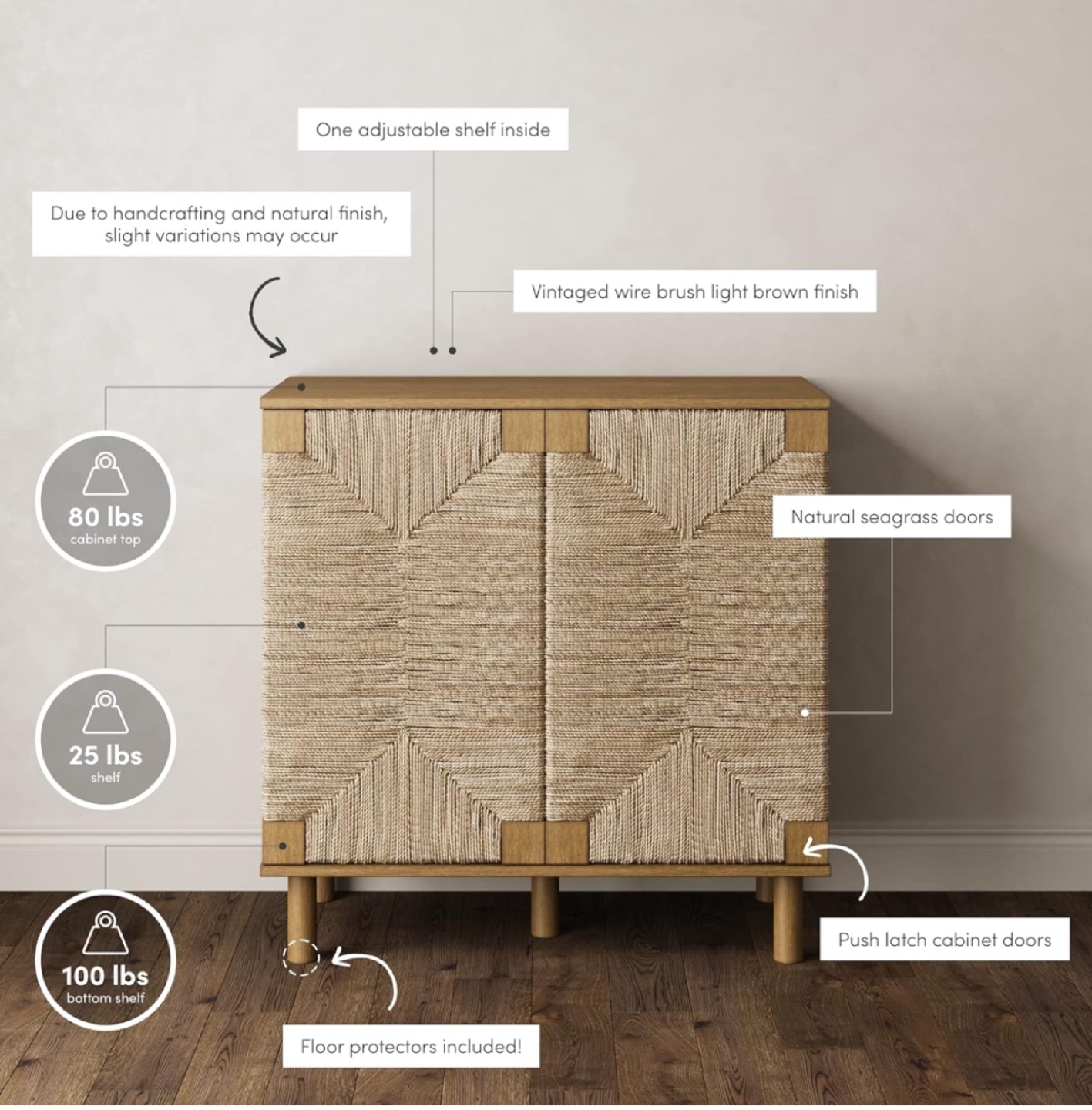 Buoy Modern Farmhouse Seagrass Cabinet - photo 2