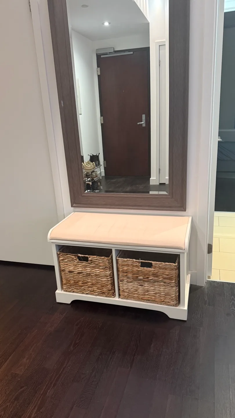 White Wood Entryway Bench with Storage thumbnail