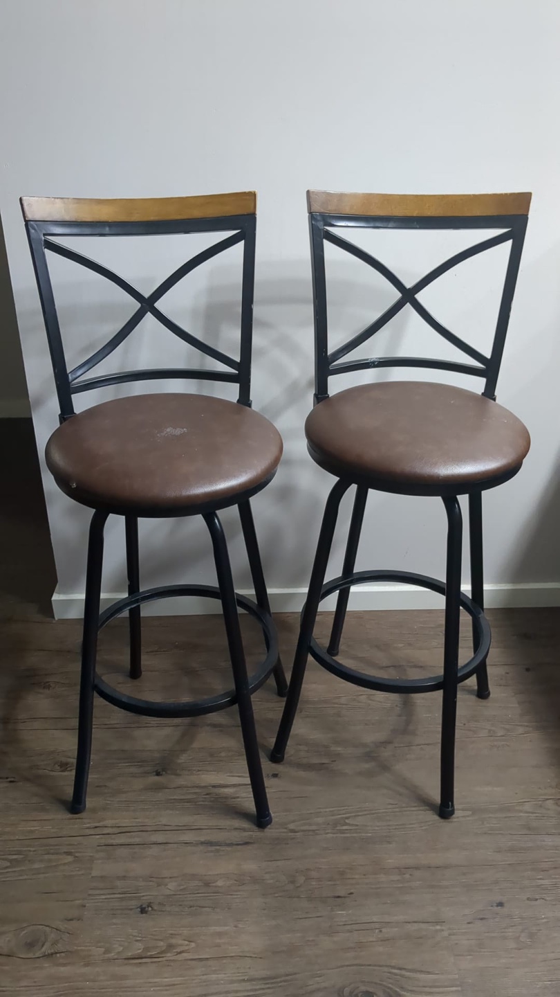 Pair of Brown Leather Swivel high Stools