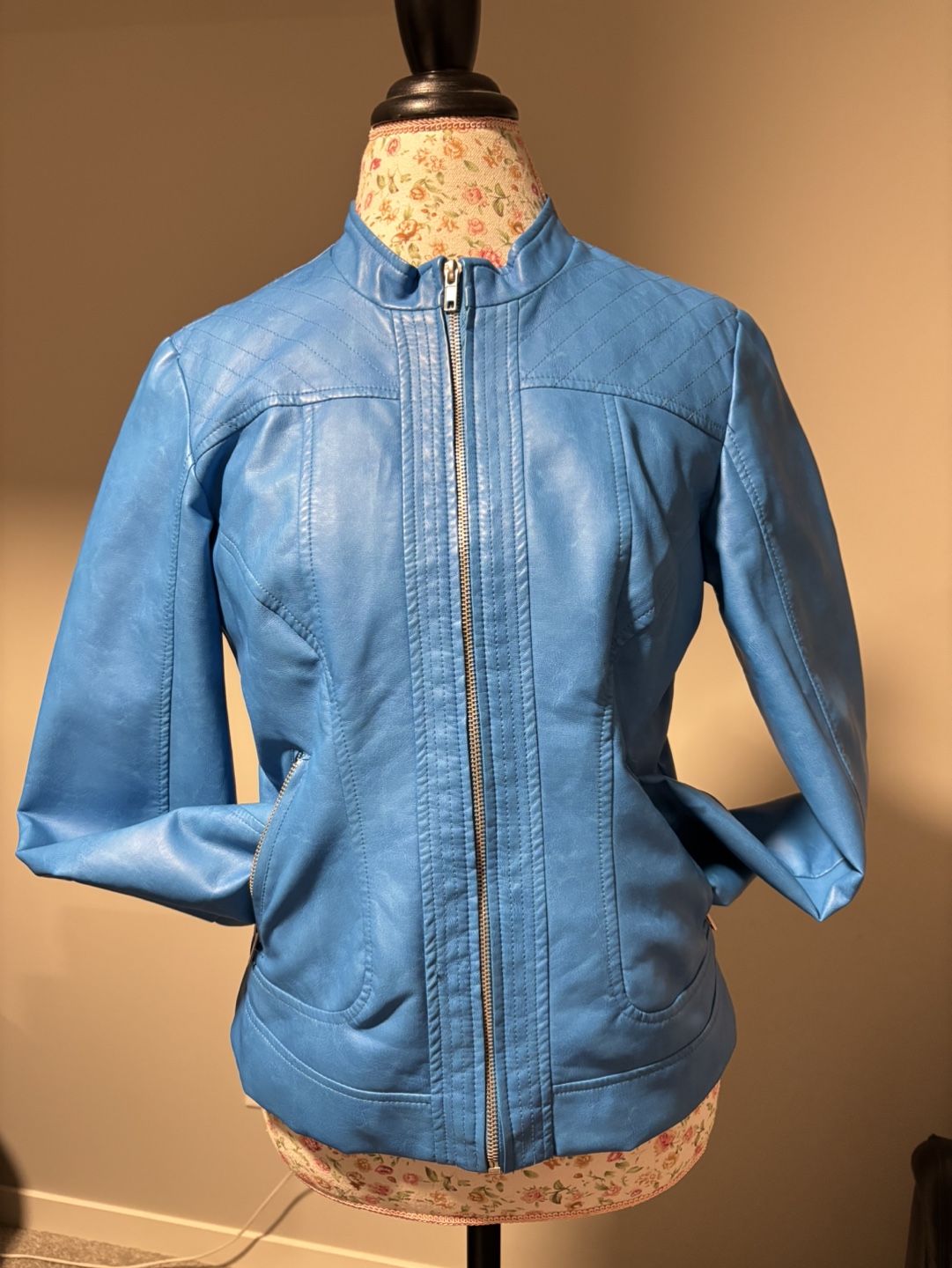 Vero Moda Blue Faux Leather Jacket Size L