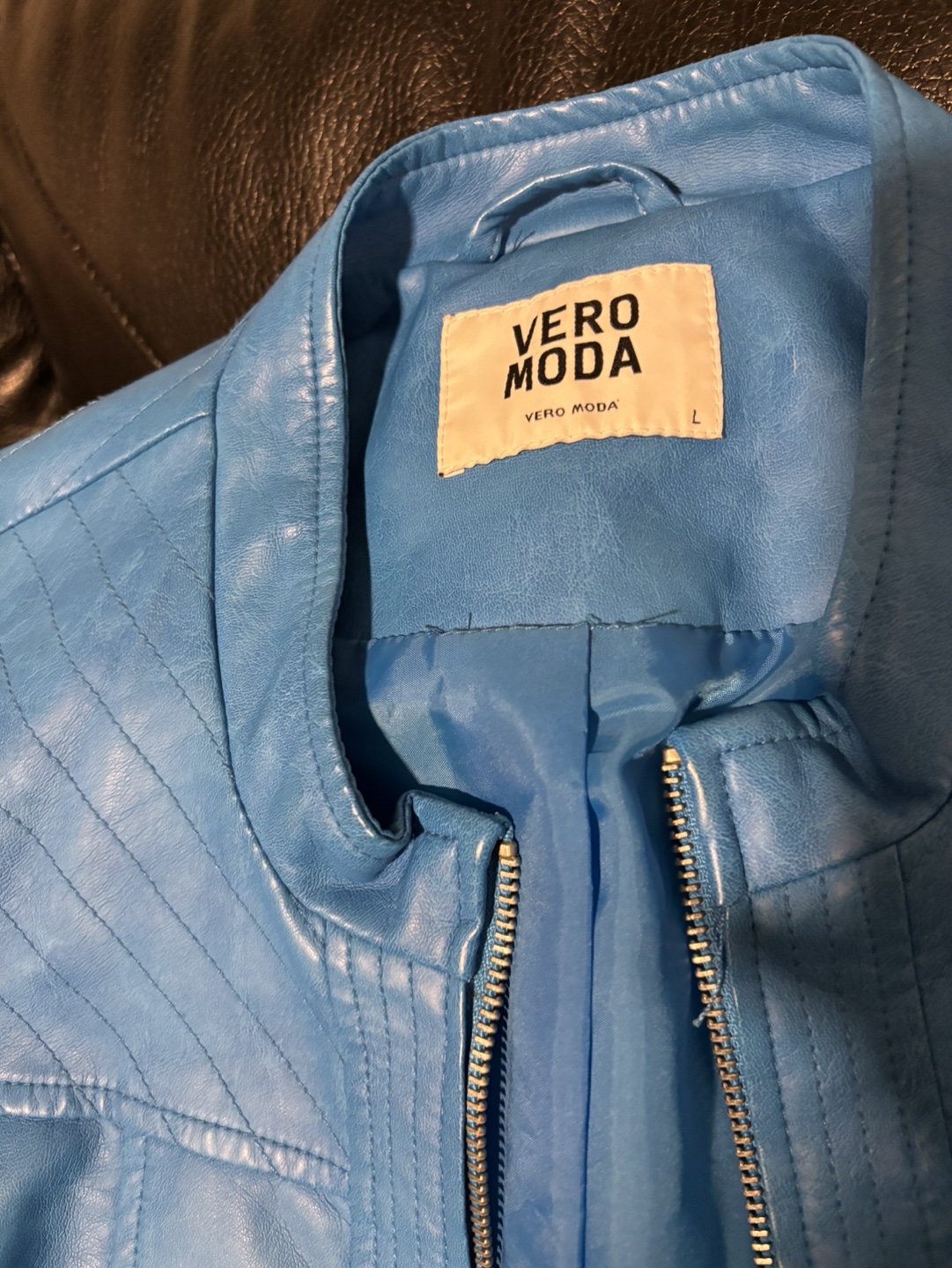 Vero Moda Blue Faux Leather Jacket Size L - photo 3