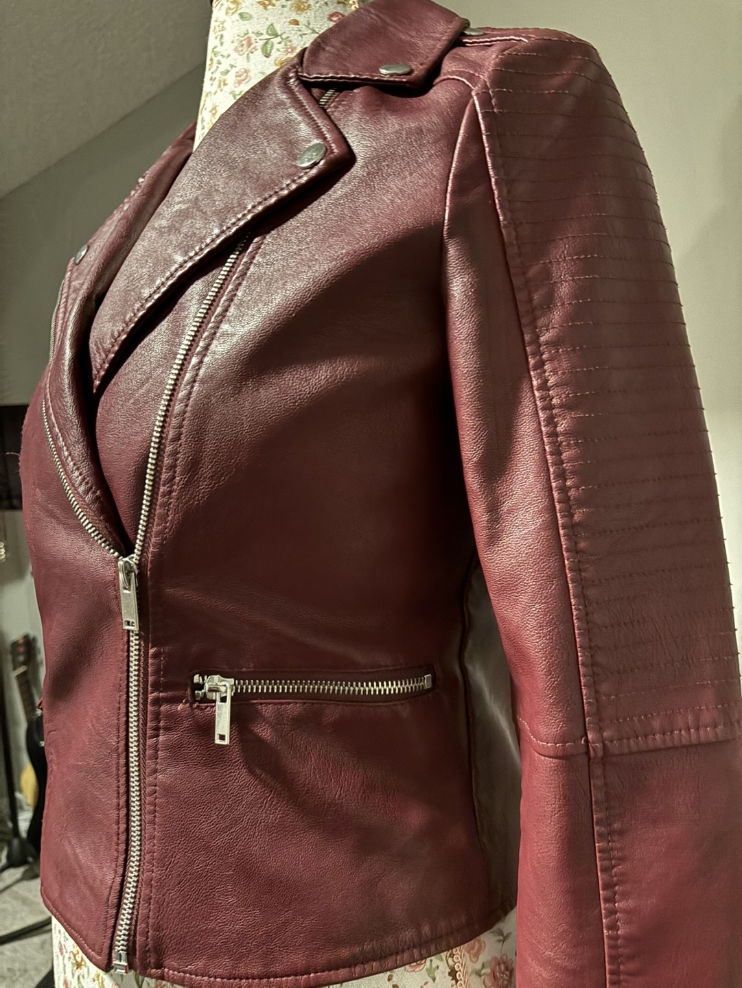 Brand New Vero Moda Burgundy Faux Leather Moto Jacket - photo 4