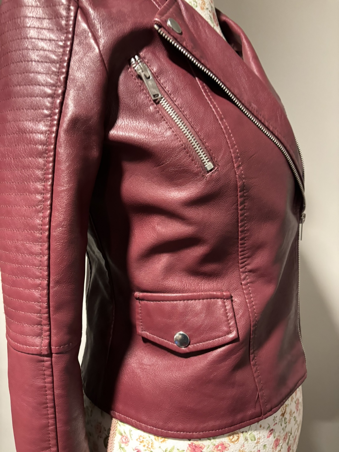 Brand New Vero Moda Burgundy Faux Leather Moto Jacket - photo 3