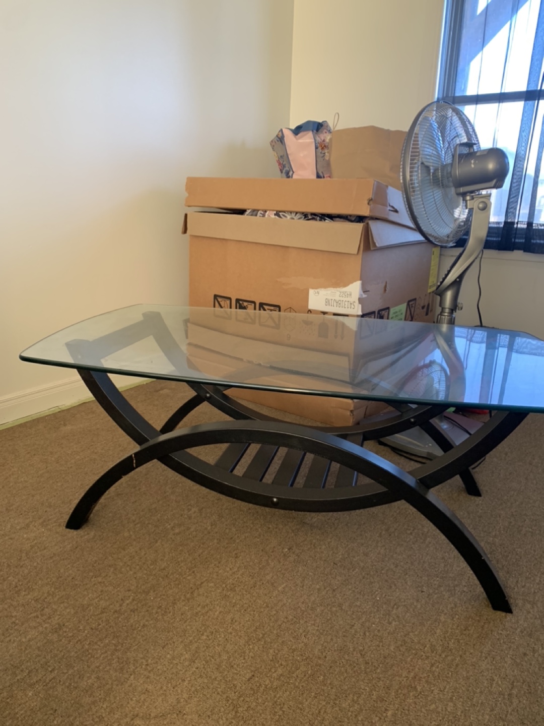 Glass Top Coffee Table with Black Curved Legs
