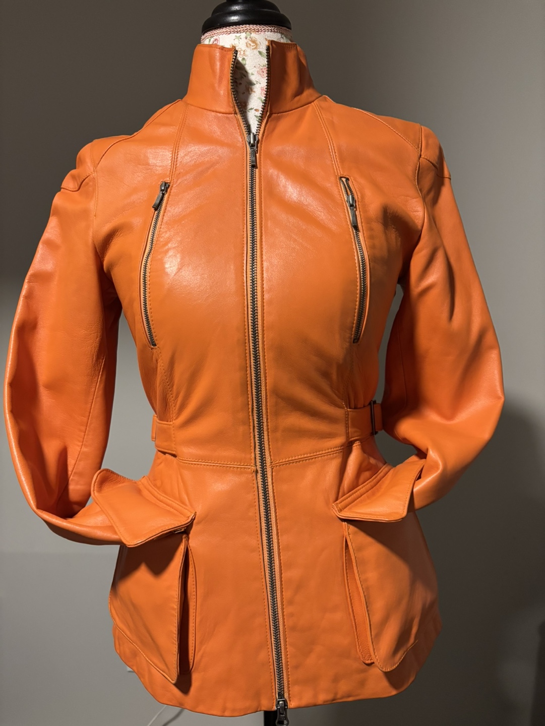 Danier Women's Orange Leather Jacket Size 4-6