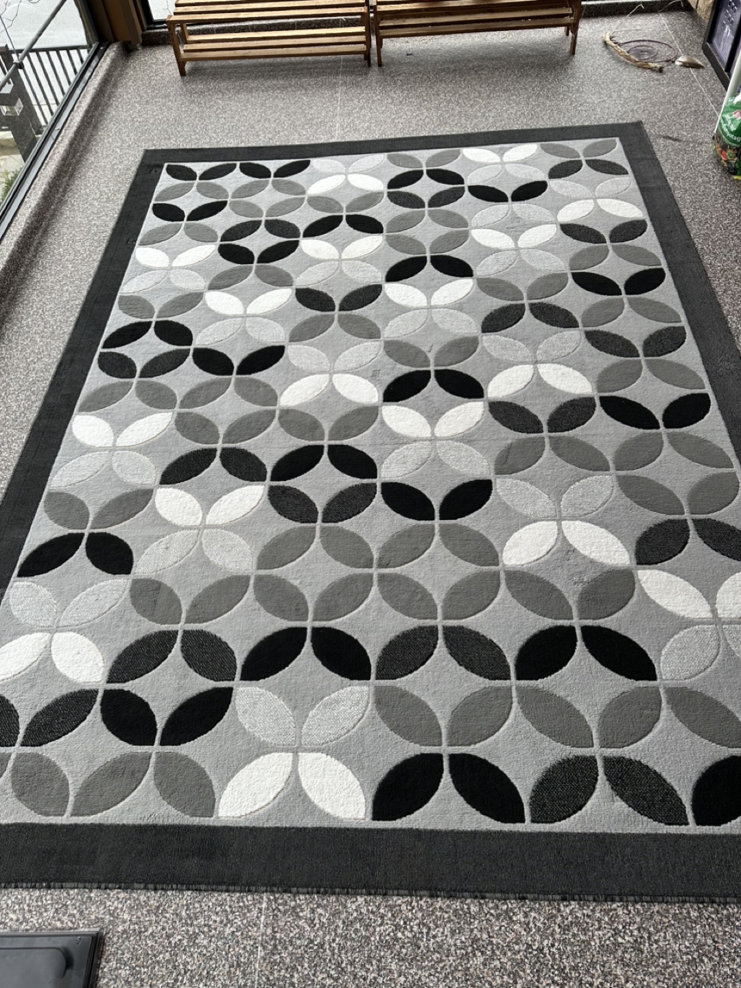 Large Grey and Black Geometric Area Rug