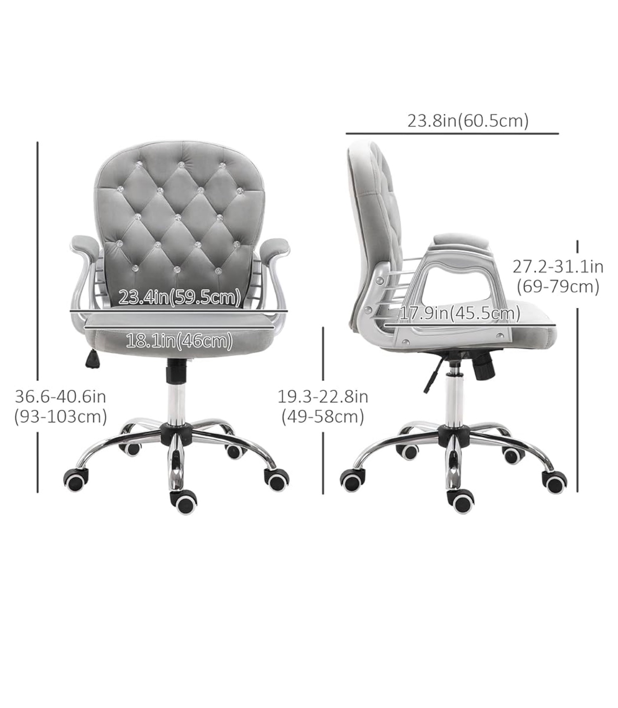 Vinsetto Grey Velvet Vanity Office Chair - photo 2
