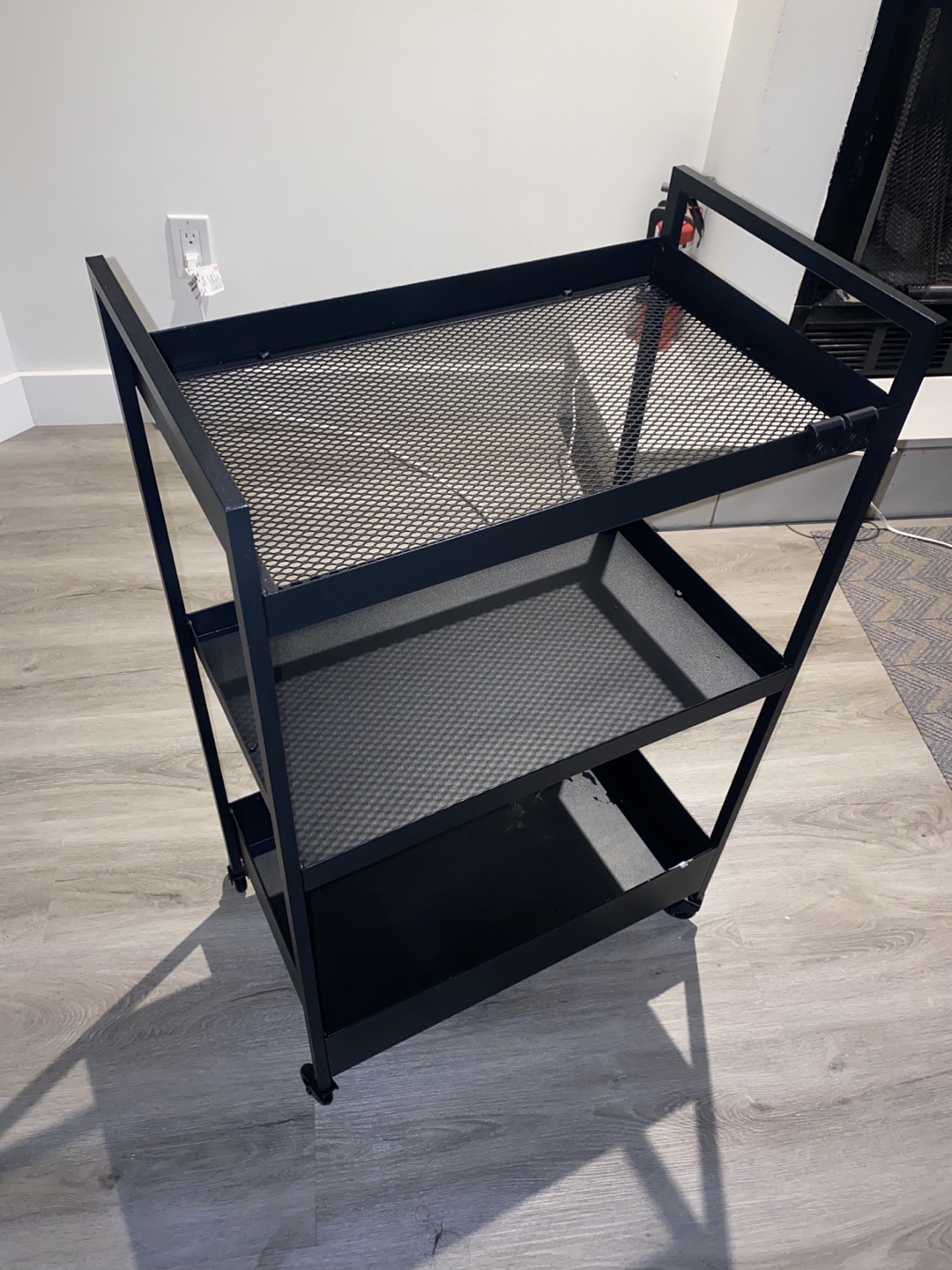 Black Metal Rolling Cart with Three Shelves
