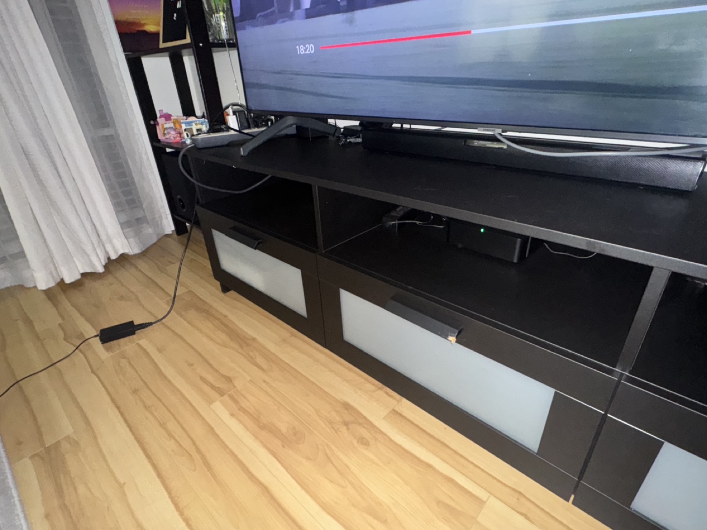 Black TV Stand with Frosted Glass Doors